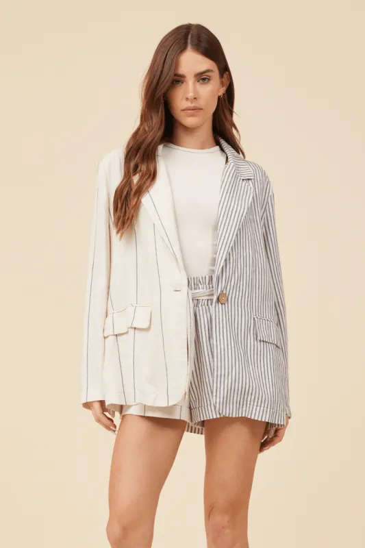 Cream/Navy Combo Stripe Linen Blazer sold by Vintage Havana