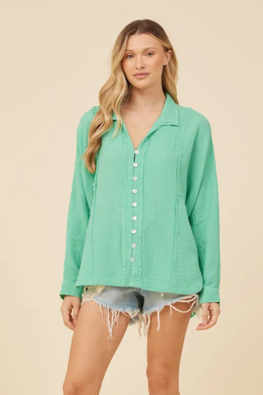 Surf Green Gauze Button Down sold by Vintage Havana