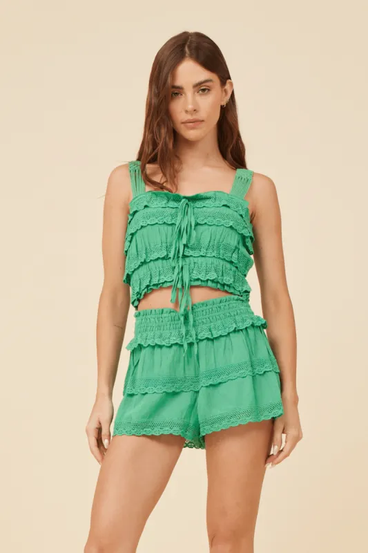 Kelly Green Lacey Trim Layered Tank sold by Vintage Havana
