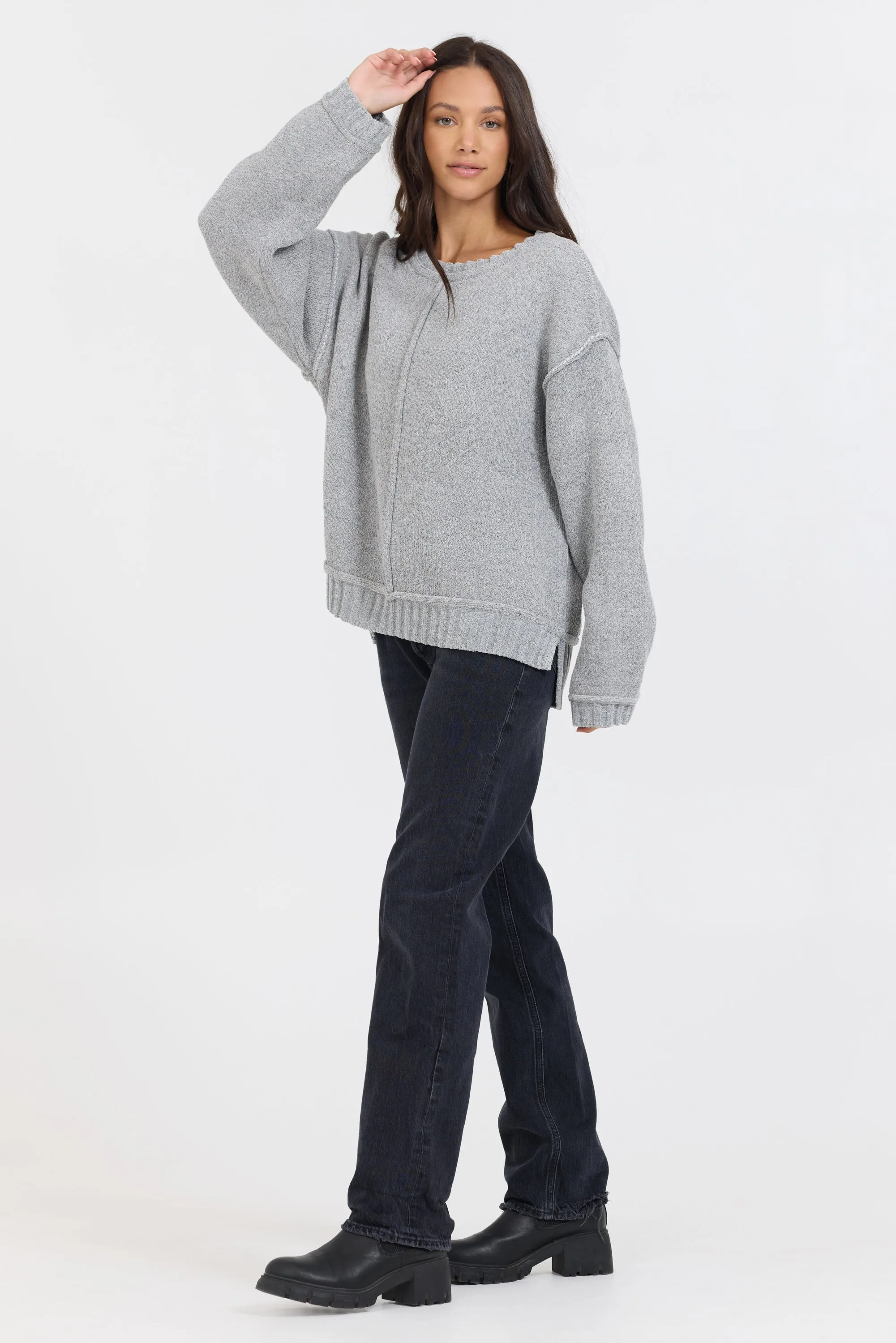 Heather Grey W/ Ivory Jacquard Knit Skull Sweater sold by Vintage Havana product image thumbnail 3