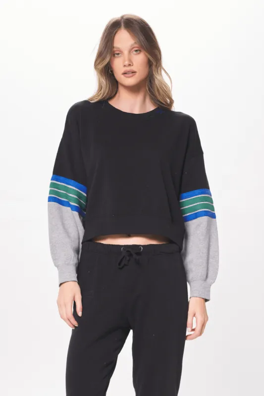 Black & Grey Fleece Crewneck w/ Twill Tape sold by Vintage Havana