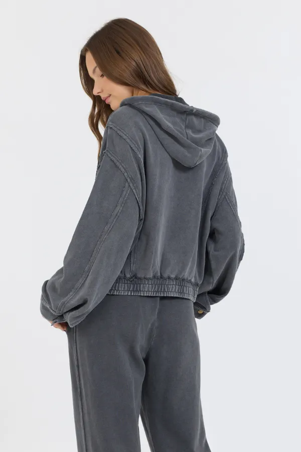 Washed Charcoal Garment Dye French Terry Zip Up Hoodie sold by Vintage Havana product image thumbnail 3