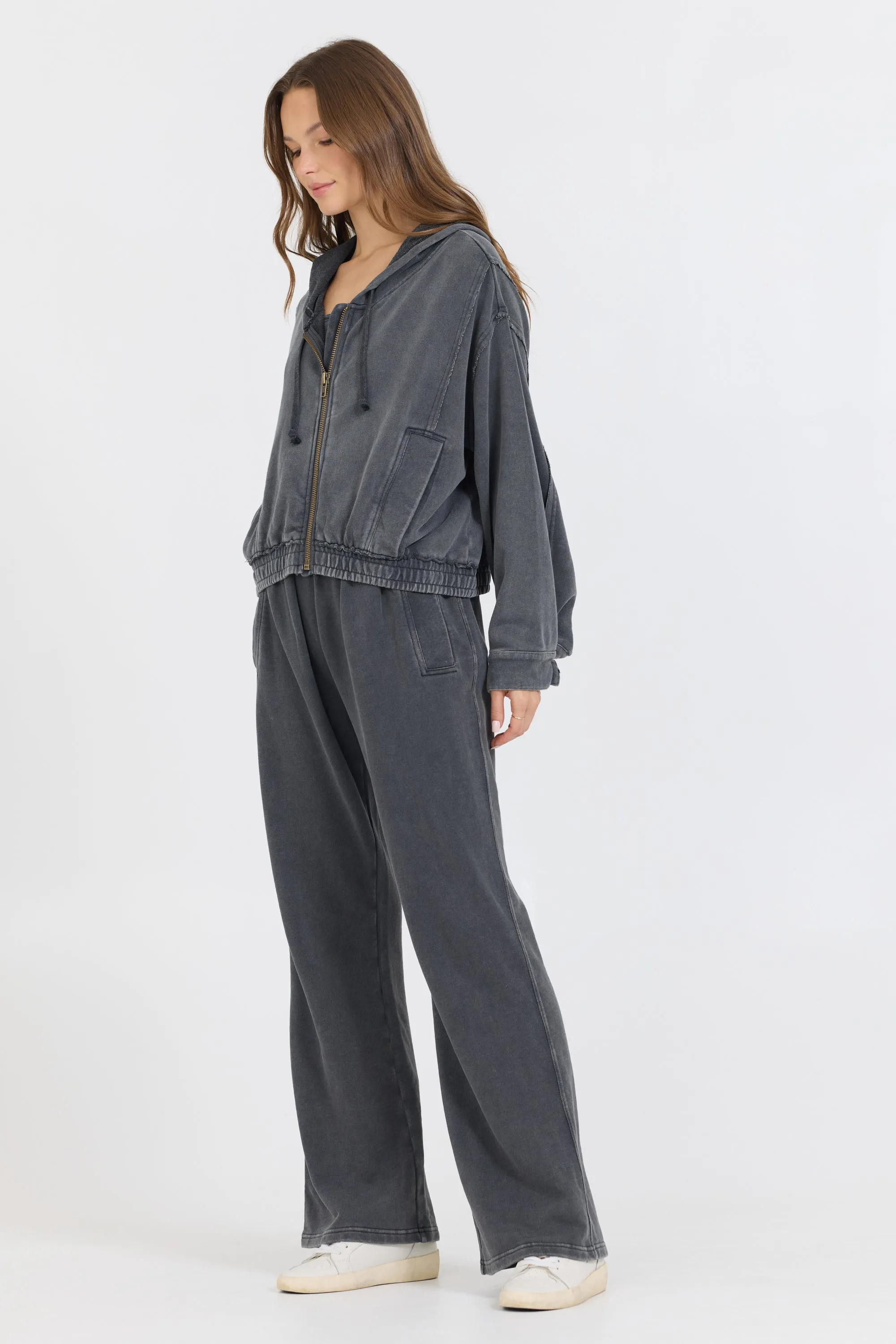 Washed Charcoal Garment Dye French Terry Zip Up Hoodie sold by Vintage Havana product image thumbnail 4