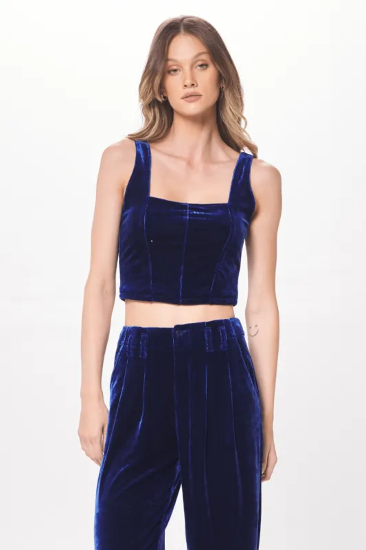 Deep Blue Velvet Corset Top sold by Vintage Havana