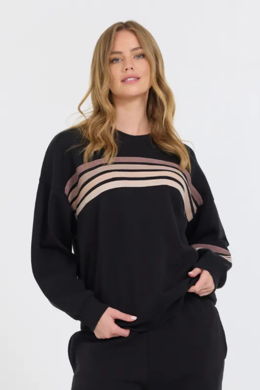 Black W/ Neutral Stripe Burnout Fleece Crewneck sold by Vintage Havana