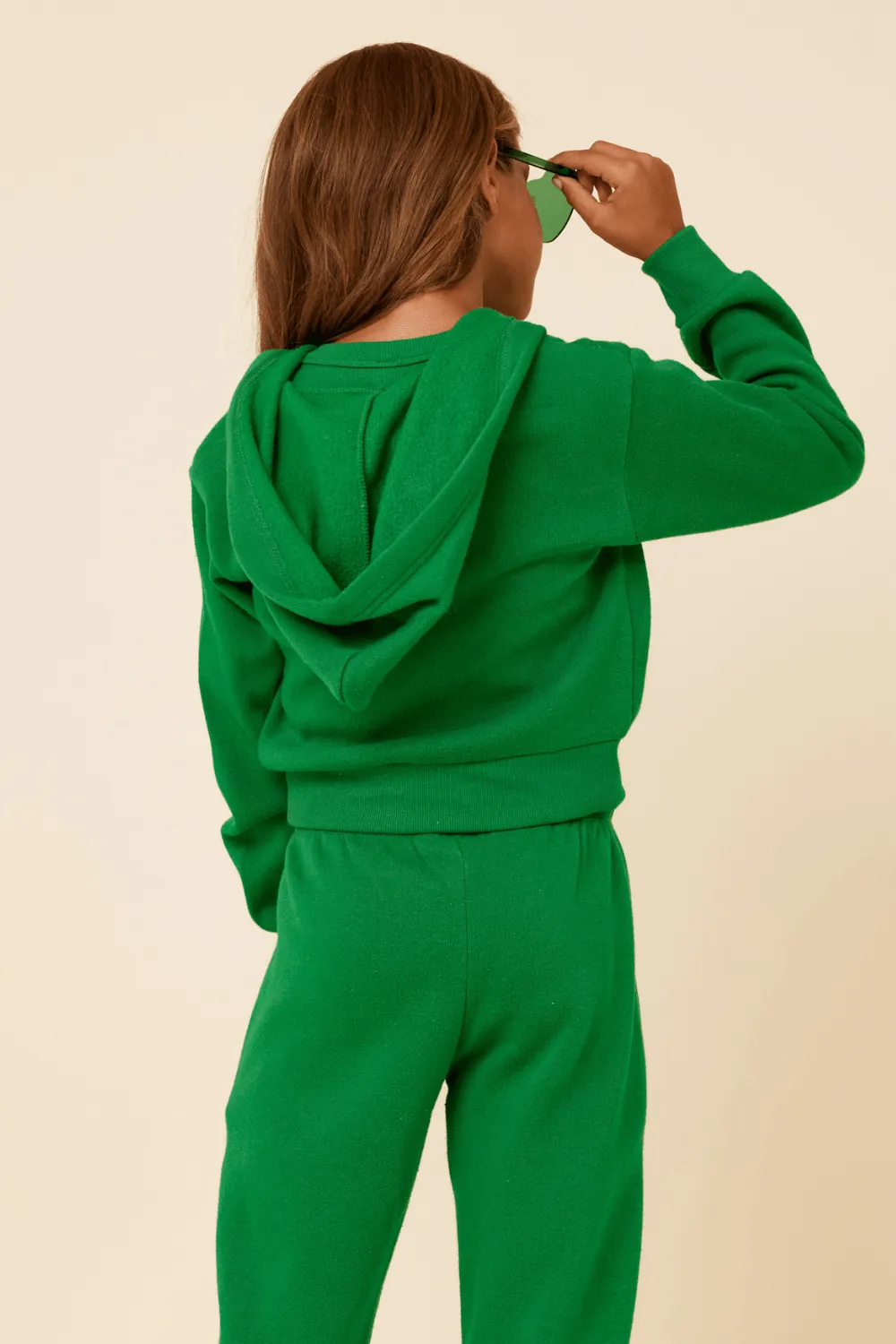 Kelly Green Slit Pocket Crop Zip Hoodie sold by Vintage Havana product image thumbnail 2