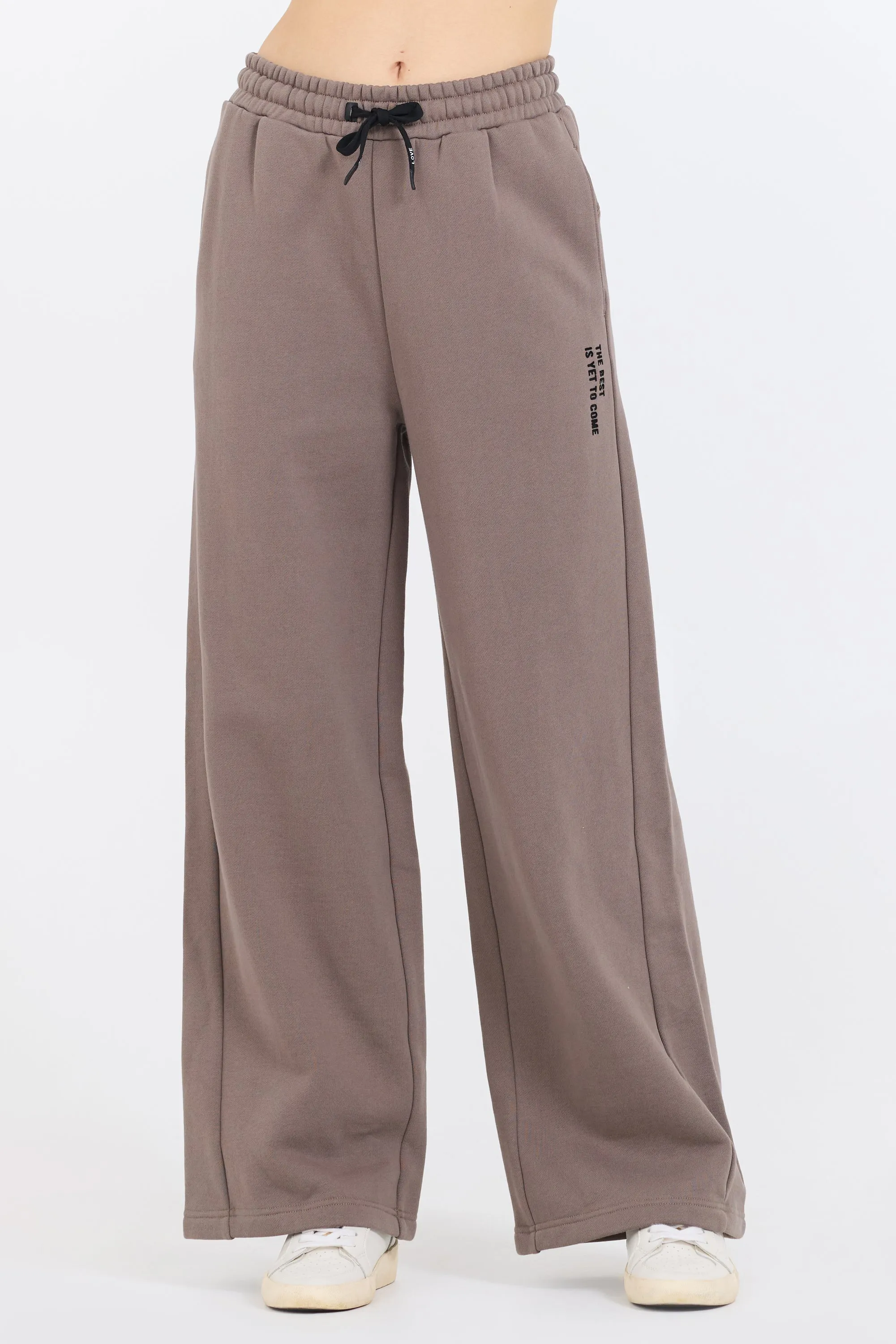 Taupe Grey Fleece Flare Pant W/ Flocking Details sold by Vintage Havana