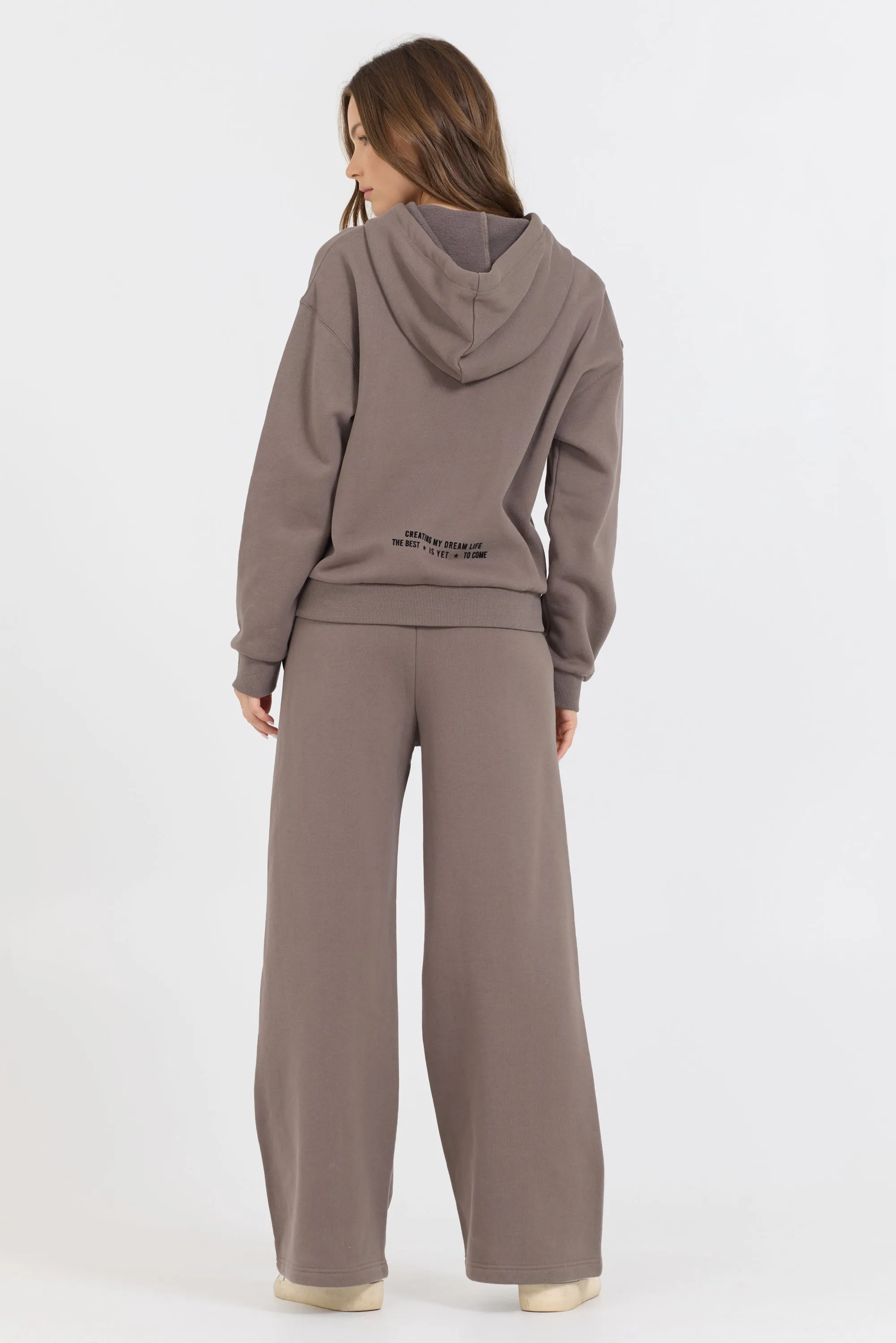 Taupe Grey Fleece Flare Pant W/ Flocking Details sold by Vintage Havana product image thumbnail 5