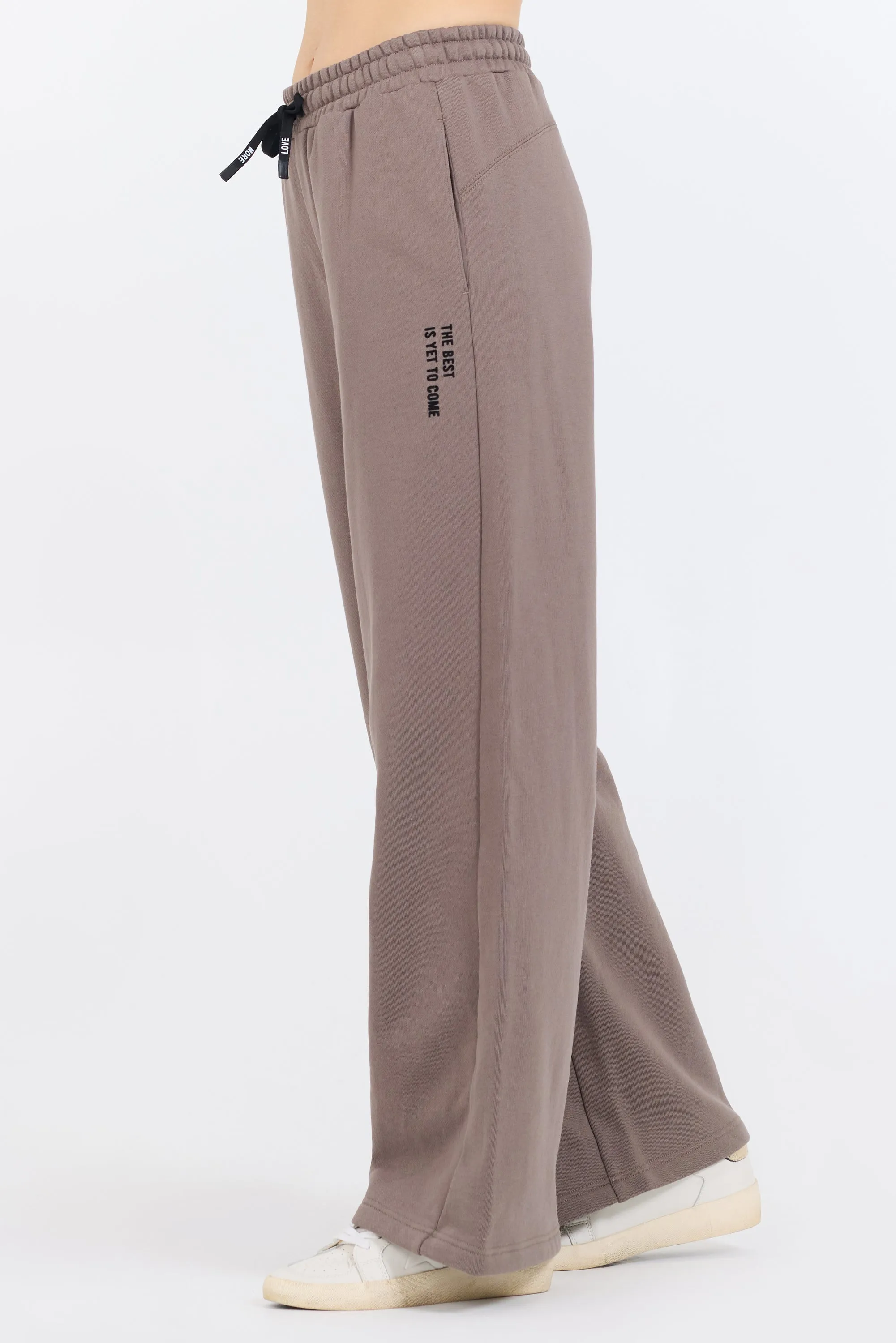 Taupe Grey Fleece Flare Pant W/ Flocking Details sold by Vintage Havana product image thumbnail 2