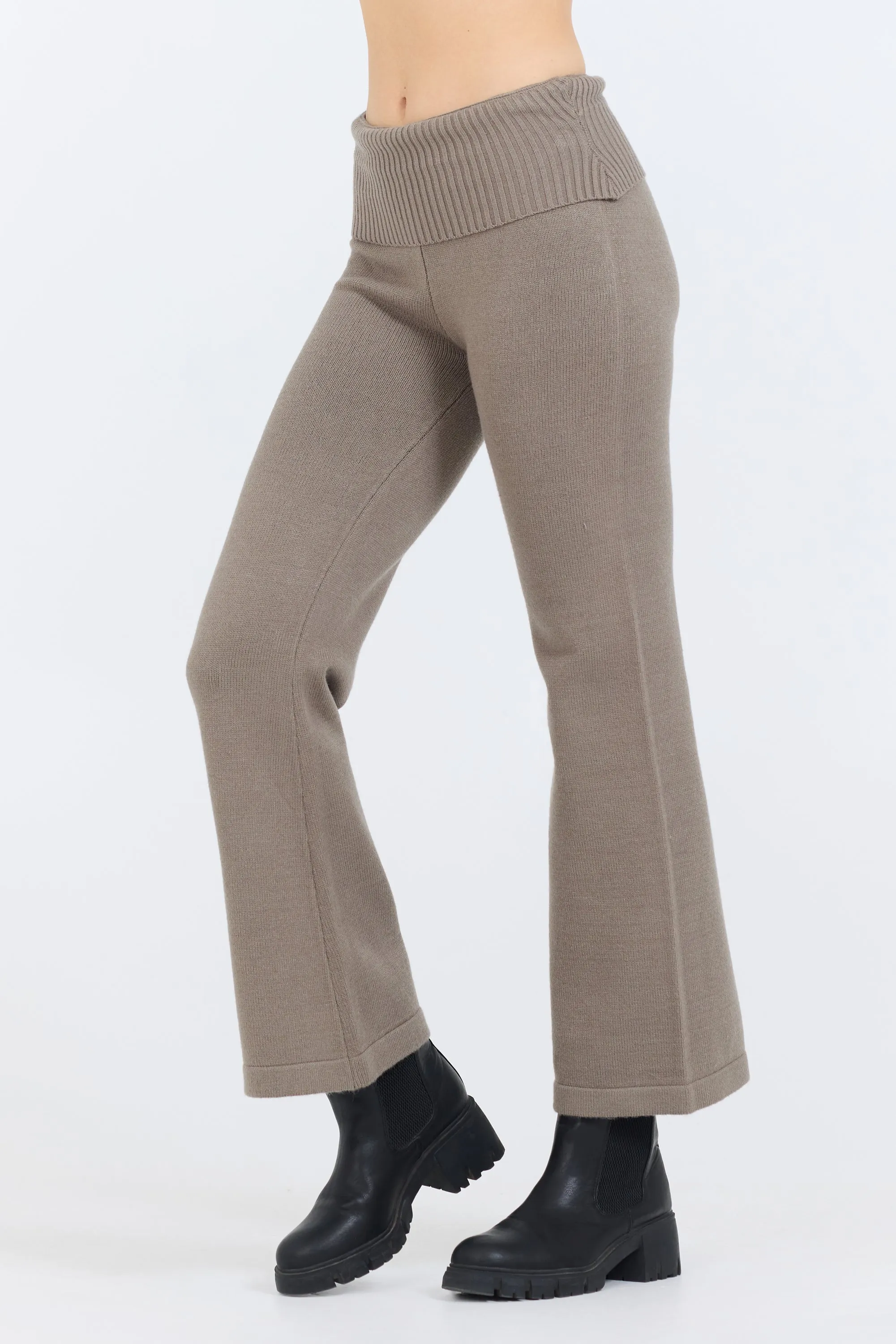 Olive Grey Slim Fit Knit Fold Over Flare Pant sold by Vintage Havana product image thumbnail 2
