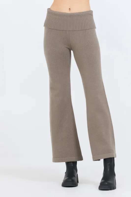 Olive Grey Slim Fit Knit Fold Over Flare Pant sold by Vintage Havana