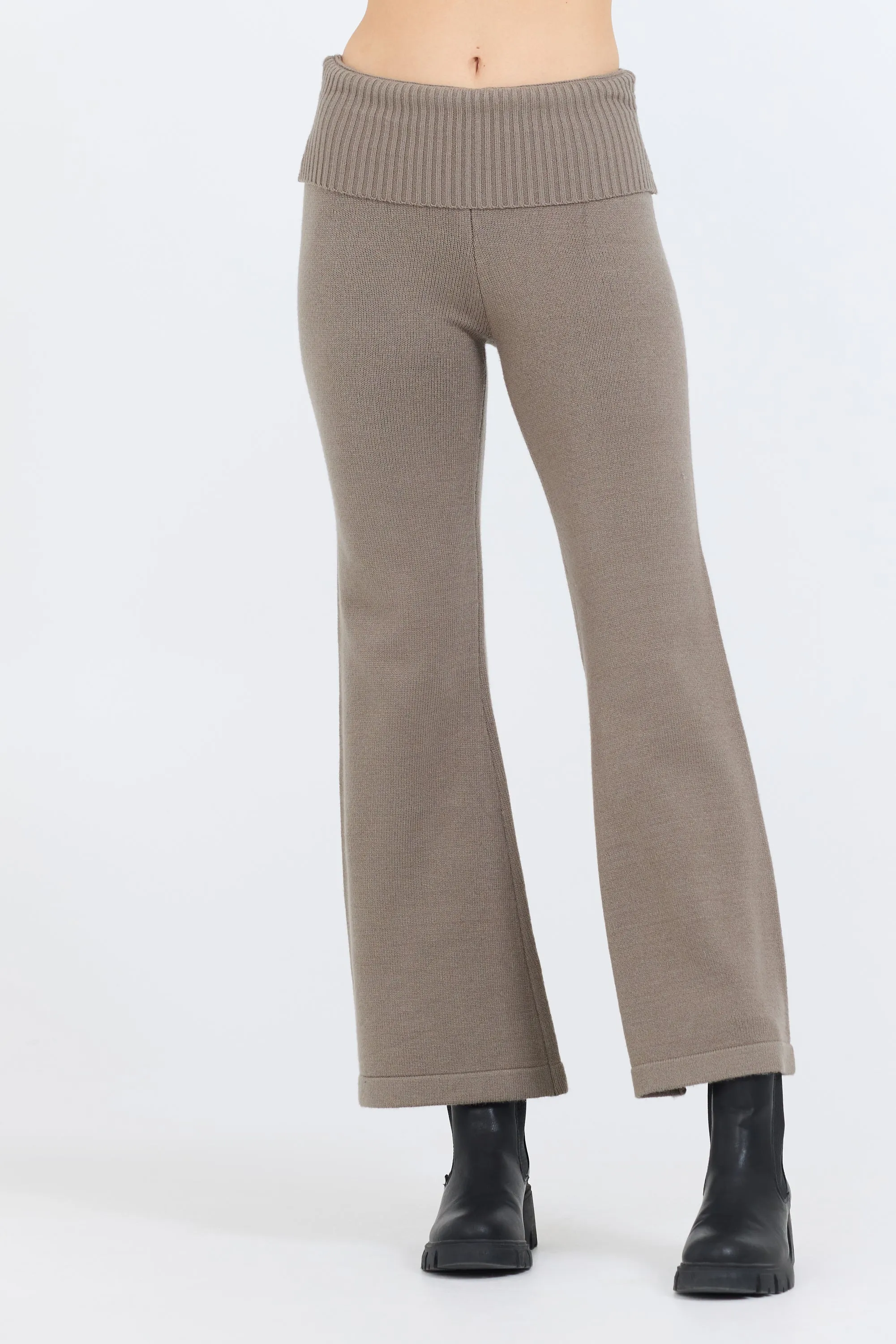 Olive Grey Slim Fit Knit Fold Over Flare Pant sold by Vintage Havana