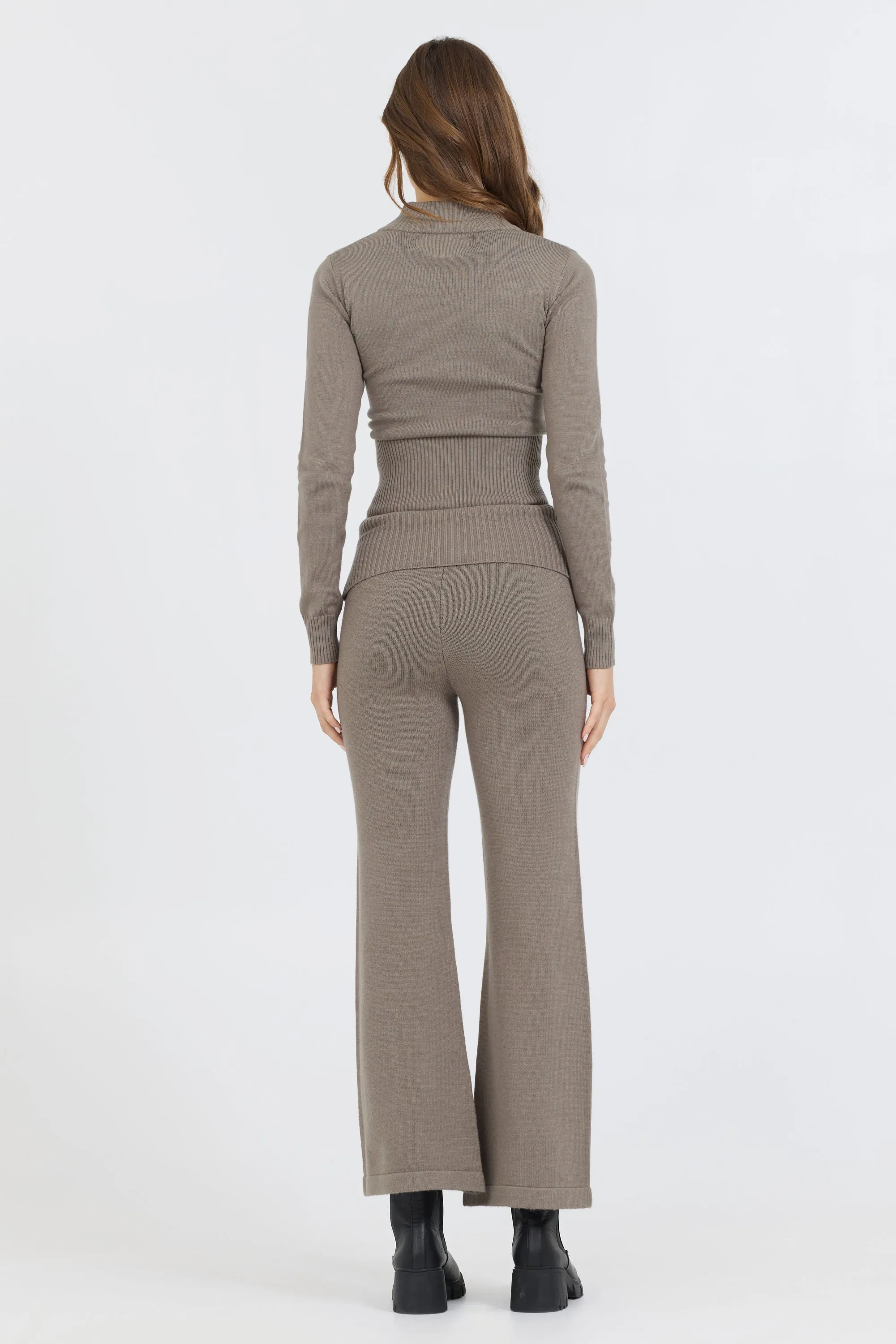 Olive Grey Slim Fit Knit Fold Over Flare Pant sold by Vintage Havana product image thumbnail 5