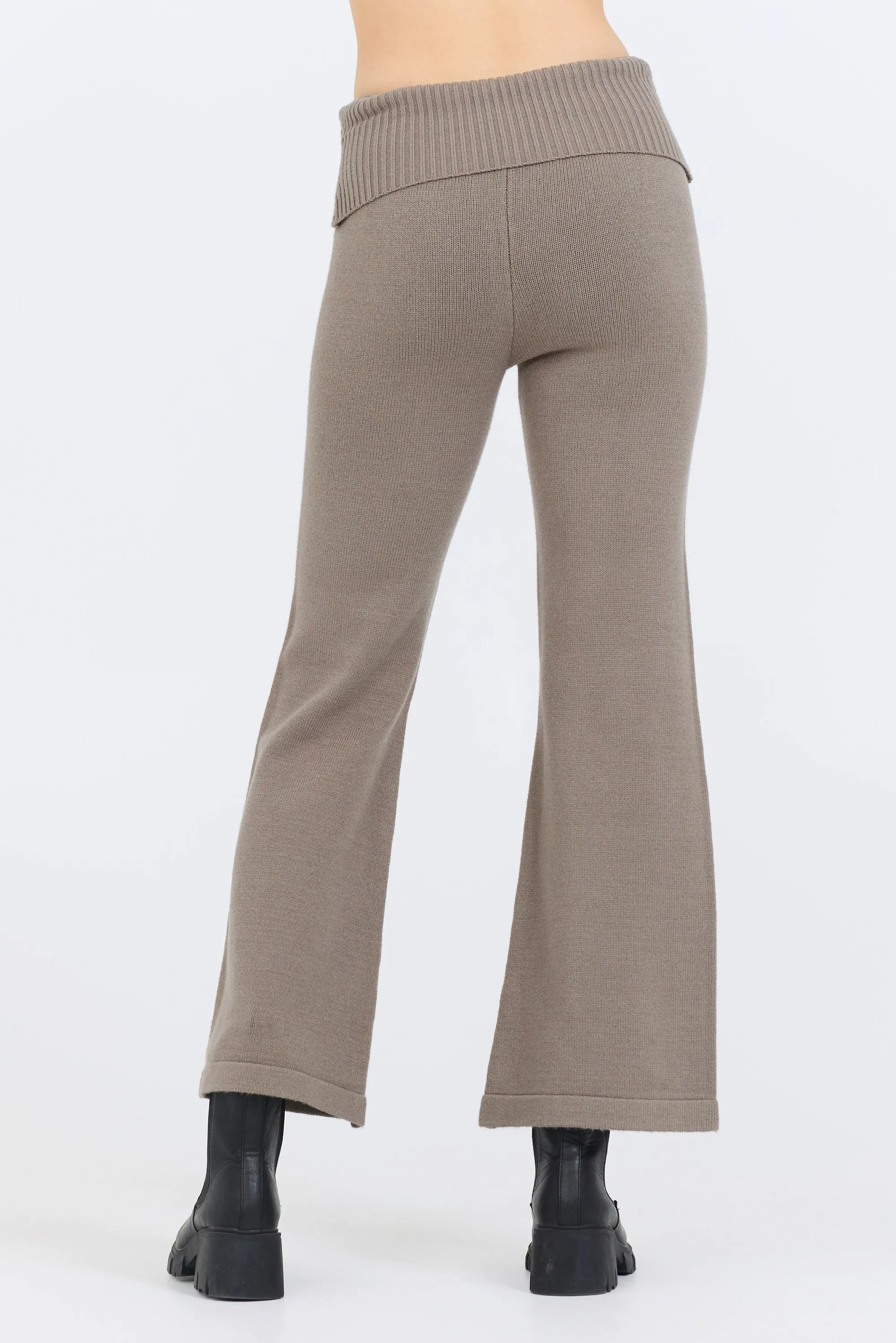 Olive Grey Slim Fit Knit Fold Over Flare Pant sold by Vintage Havana product image thumbnail 3