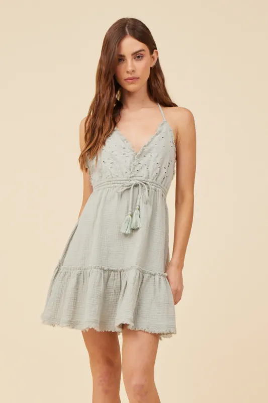 Washed Sage Gauze Eyelet Embroidered Dress sold by Vintage Havana