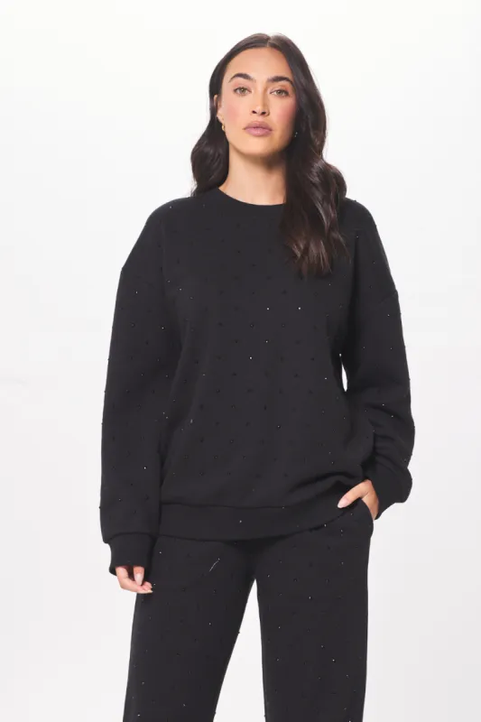 Black Fleece Crewneck w/ Rhinestones sold by Vintage Havana