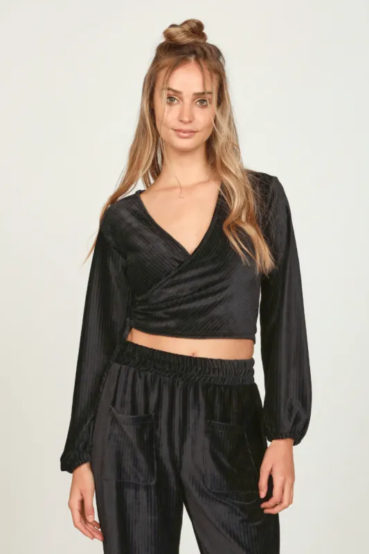 Black Velour Surplice Top sold by Vintage Havana