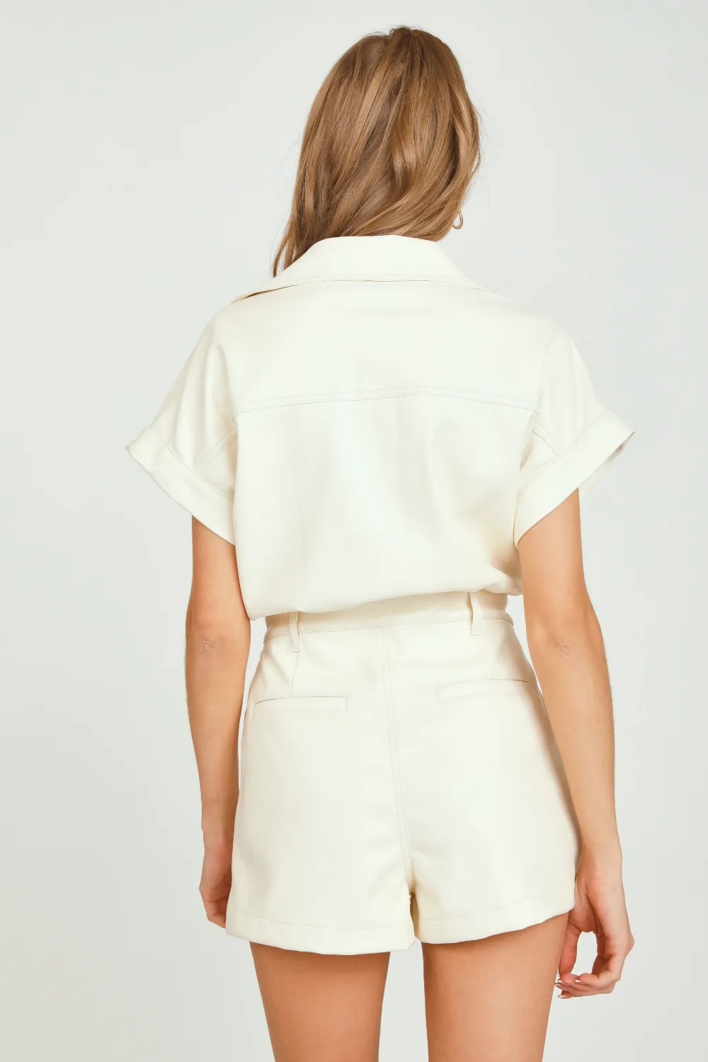 Cream Faux Leather Utility Romper sold by Vintage Havana product image thumbnail 3