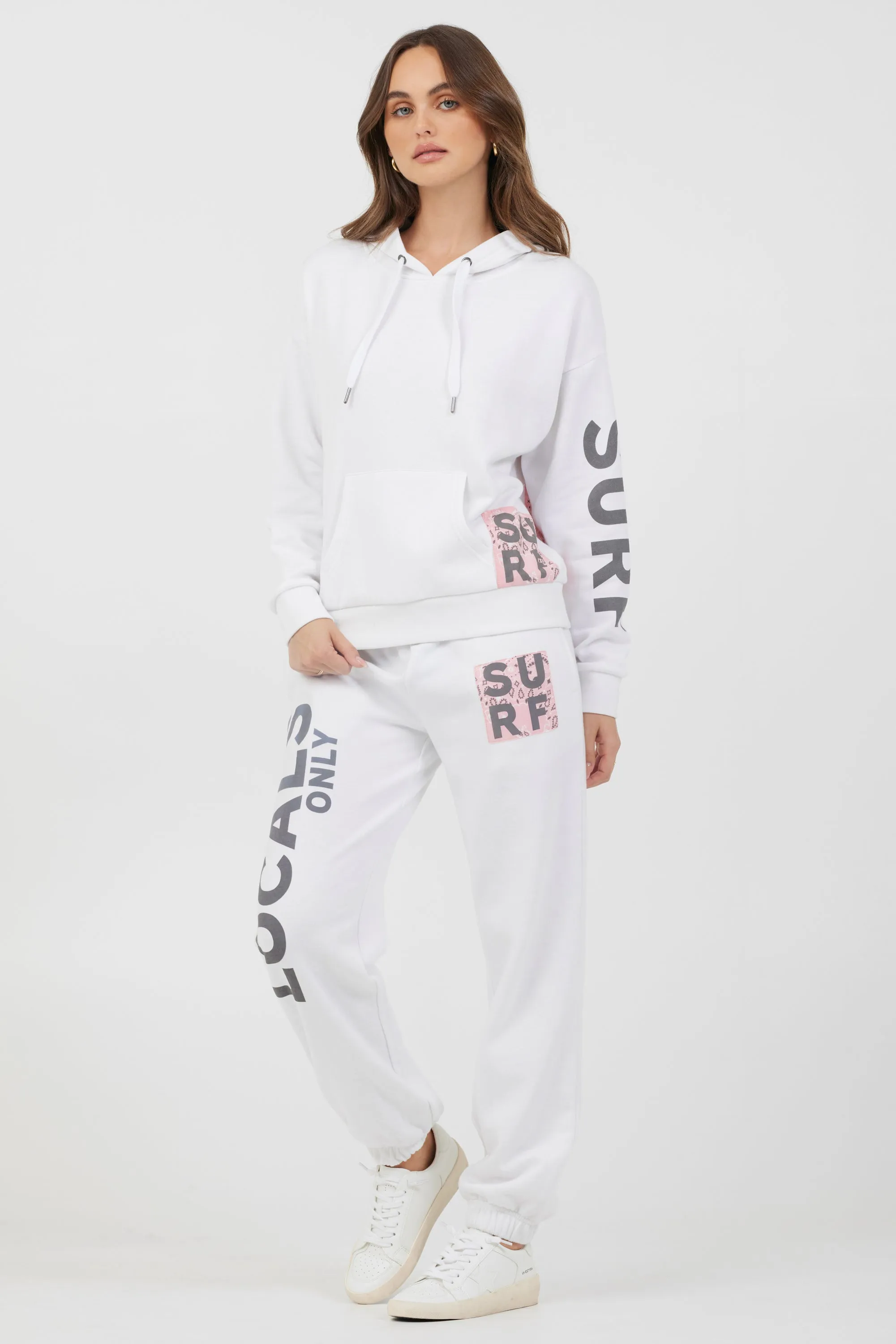 White w/ Pink & Charcoal Bandana Patch Joggers sold by Vintage Havana product image thumbnail 3