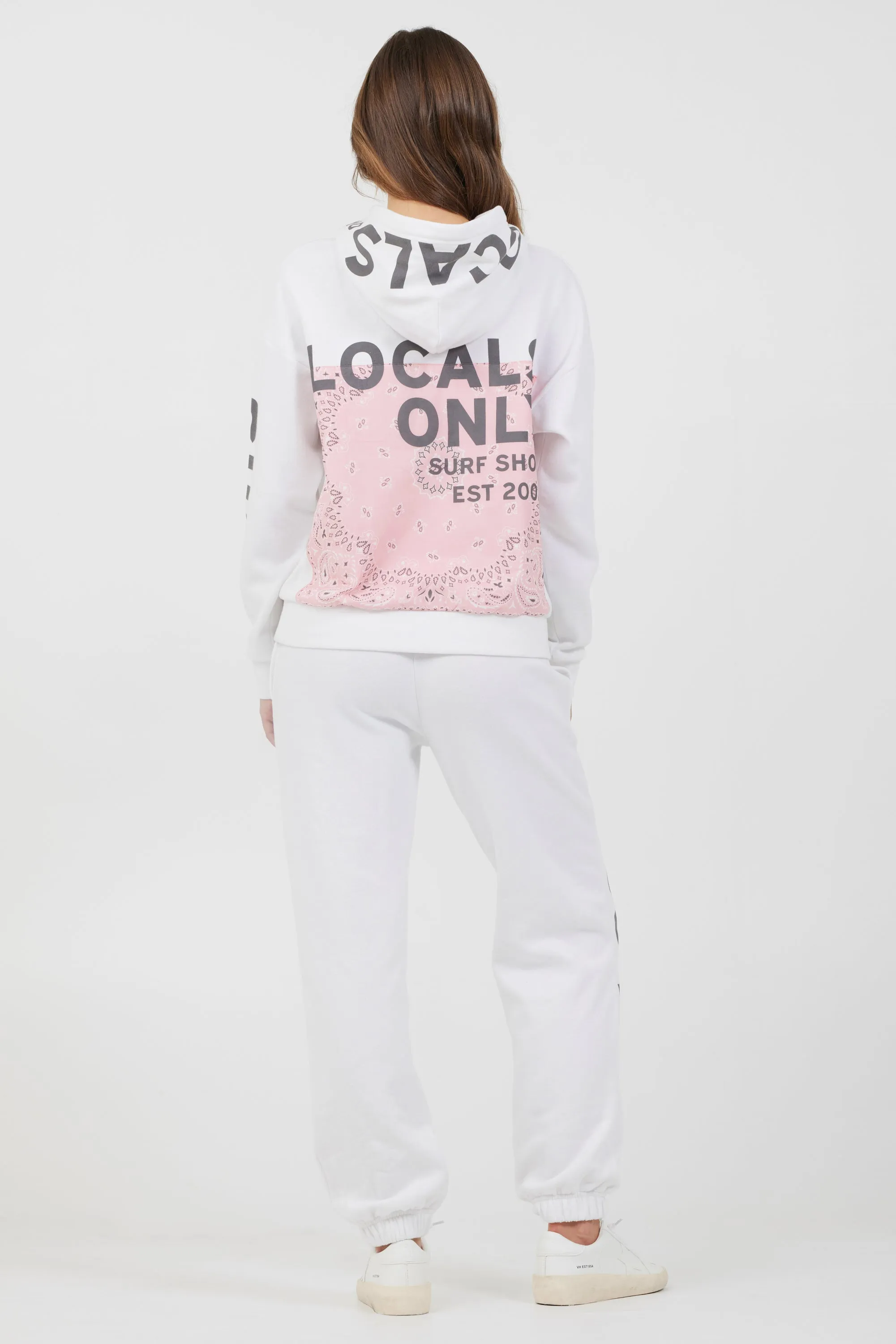 White w/ Pink & Charcoal Bandana Patch Joggers sold by Vintage Havana product image thumbnail 4