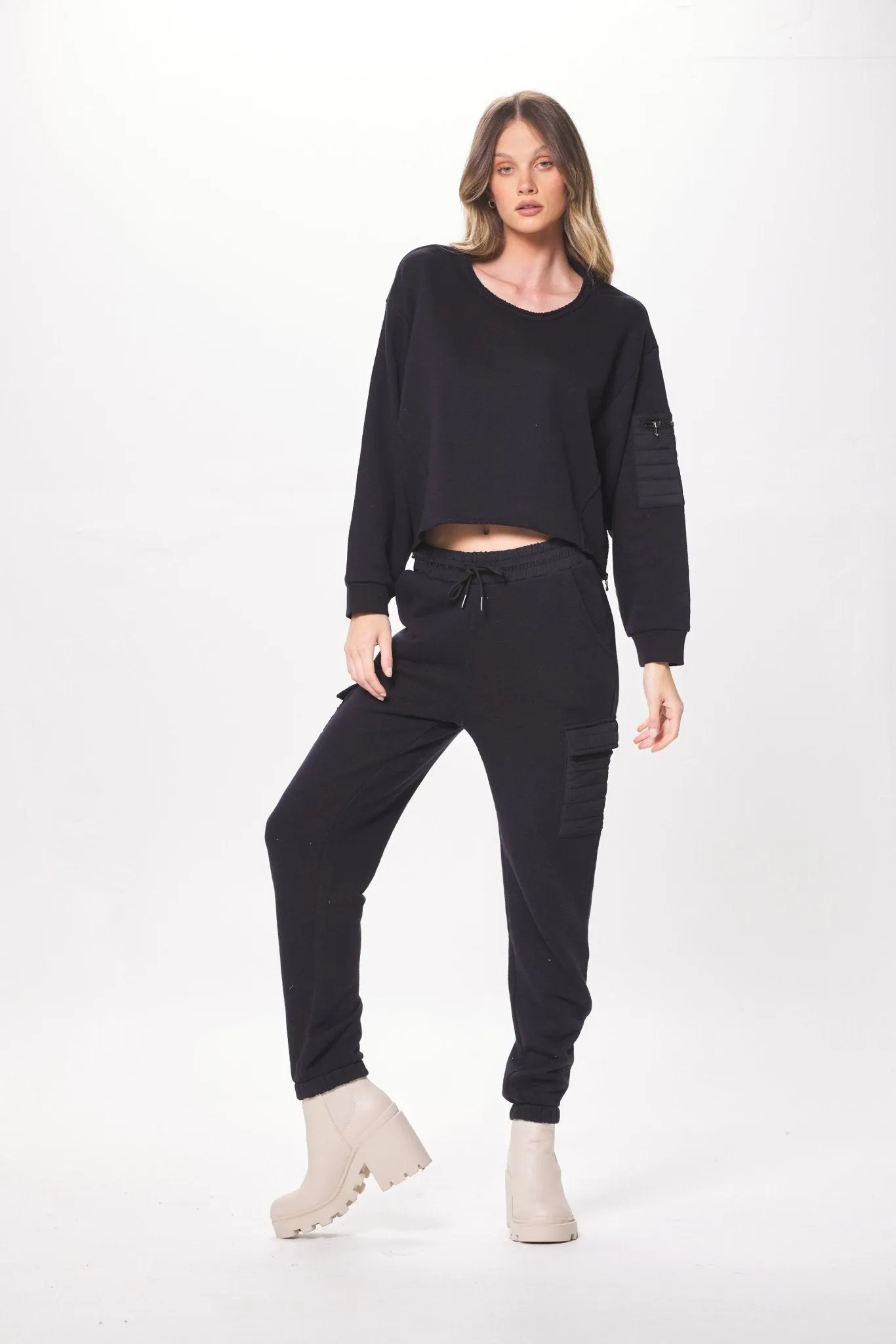 Black Heavy French Terry Utility Crewneck sold by Vintage Havana product image thumbnail 3