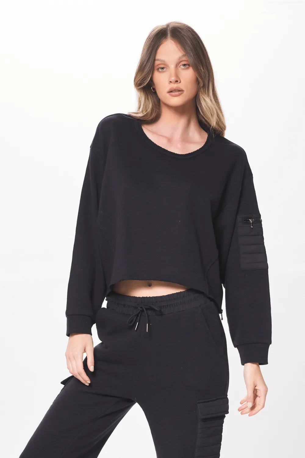 Black Heavy French Terry Utility Crewneck sold by Vintage Havana