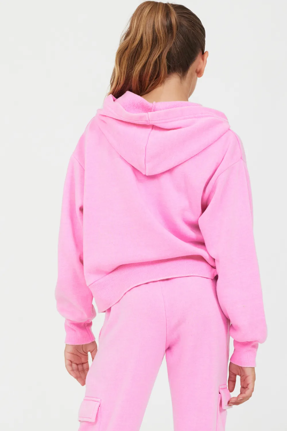 Pink Solid Crop Zip Hoodie sold by Vintage Havana product image thumbnail 2