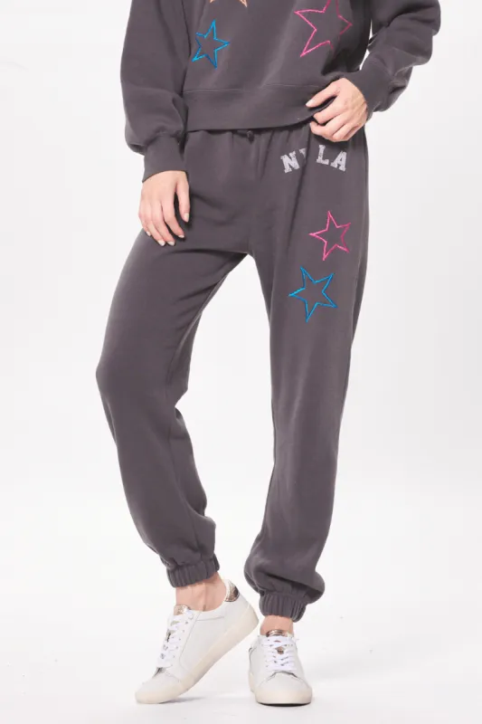 Cool Charcoal w/ Star Embroidery Fleece Joggers sold by Vintage Havana
