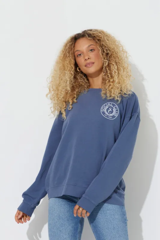 Navy "Social Club" Pigment Dyed Crewneck sold by Vintage Havana