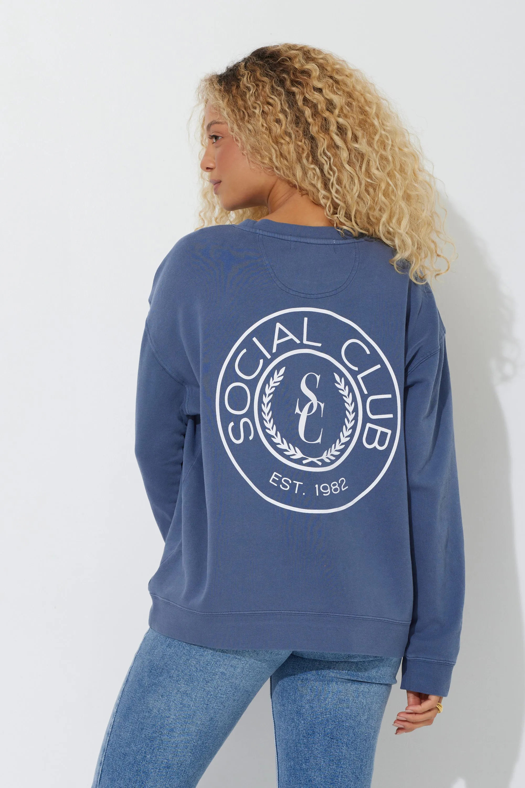 Navy "Social Club" Pigment Dyed Crewneck sold by Vintage Havana product image thumbnail 3