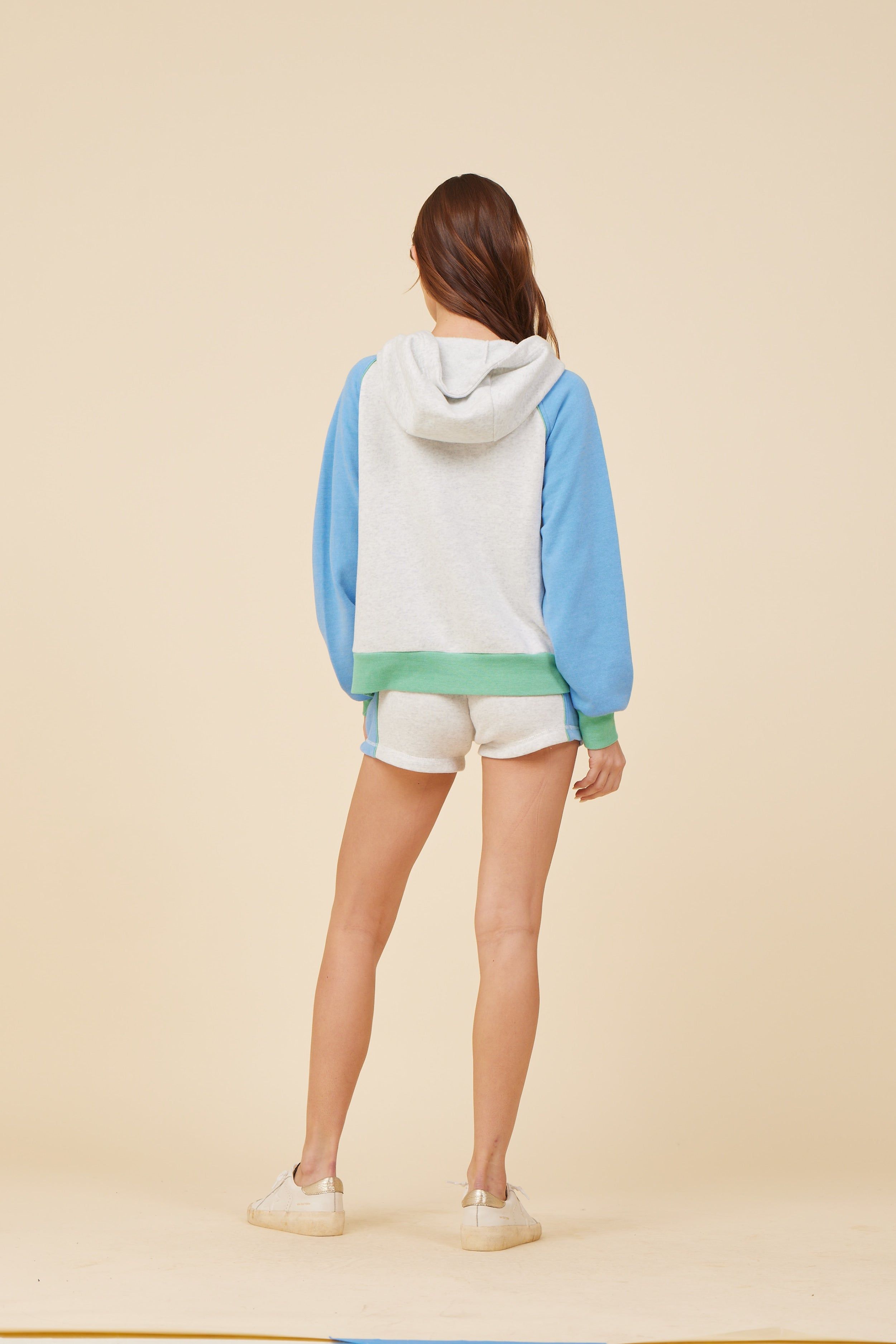 Heather Grey French Blue Surf Green Colorblock Quarter Zip Hoodie sold by Vintage Havana product image thumbnail 5