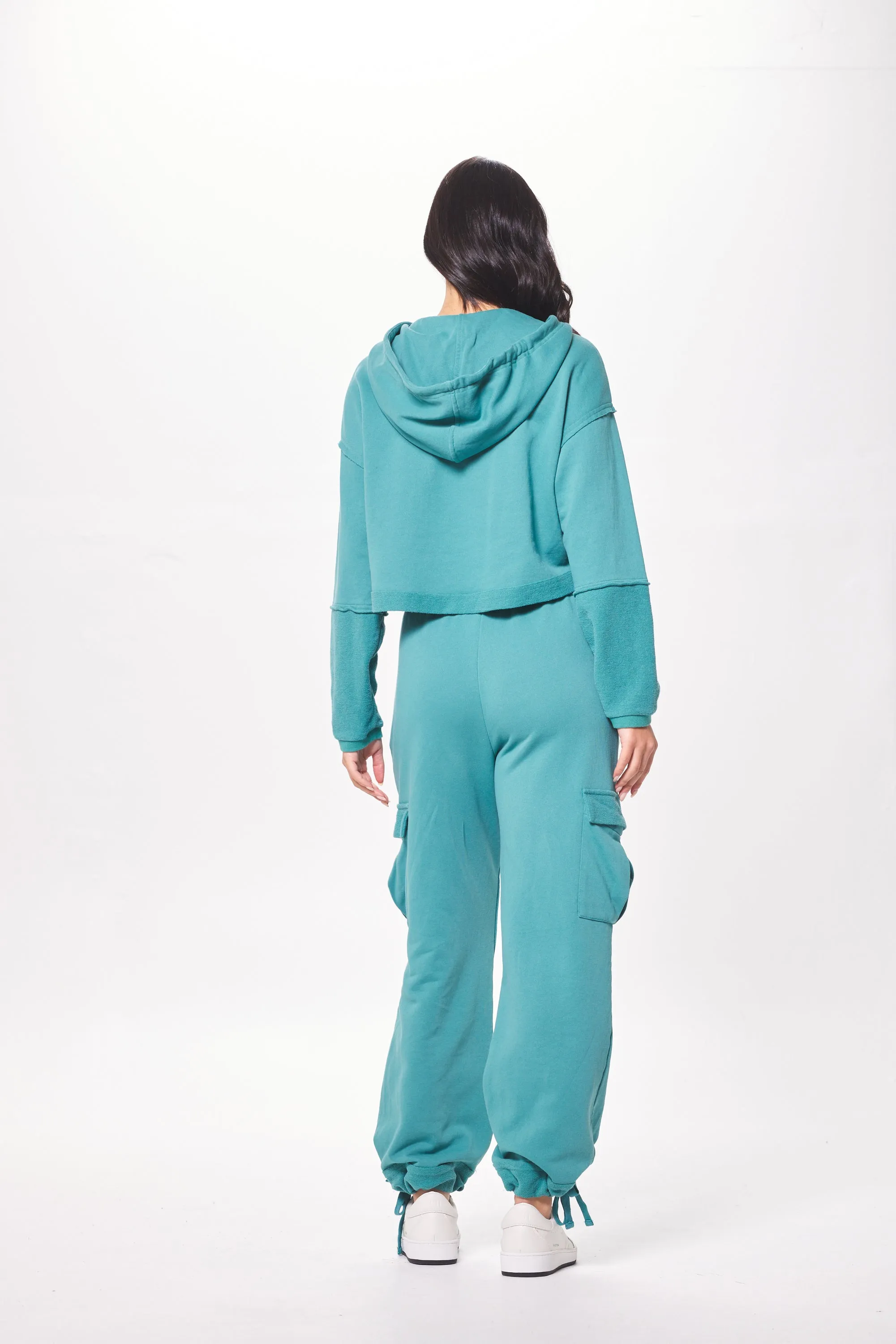 Teal Green Terry Cargo Fleece Hoodie sold by Vintage Havana product image thumbnail 4