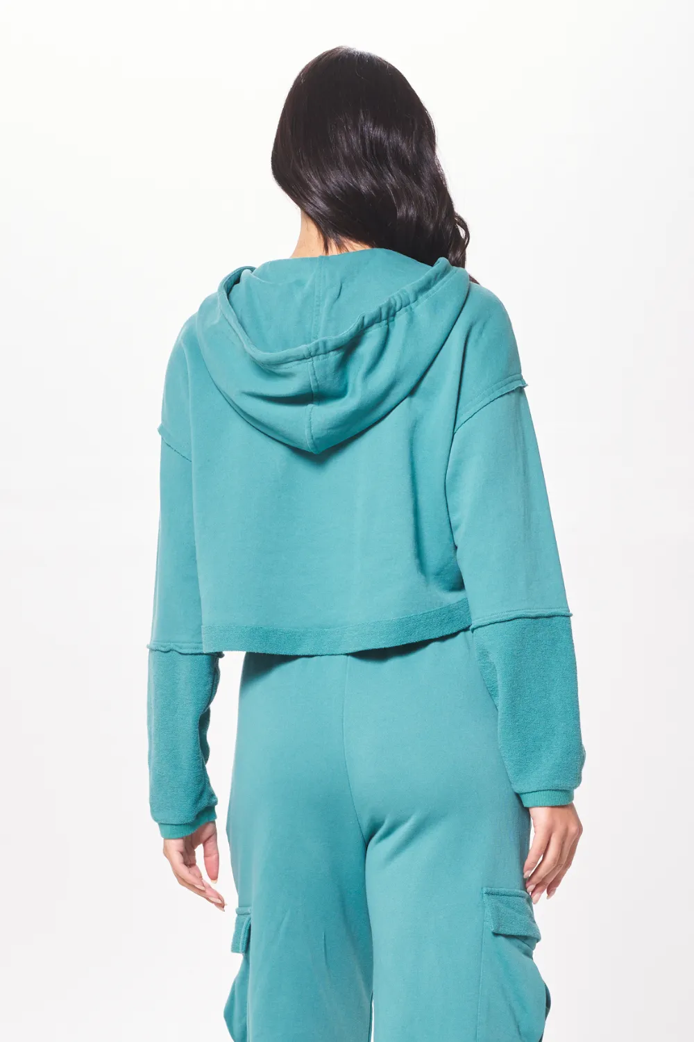 Teal Green Terry Cargo Fleece Hoodie sold by Vintage Havana product image thumbnail 2