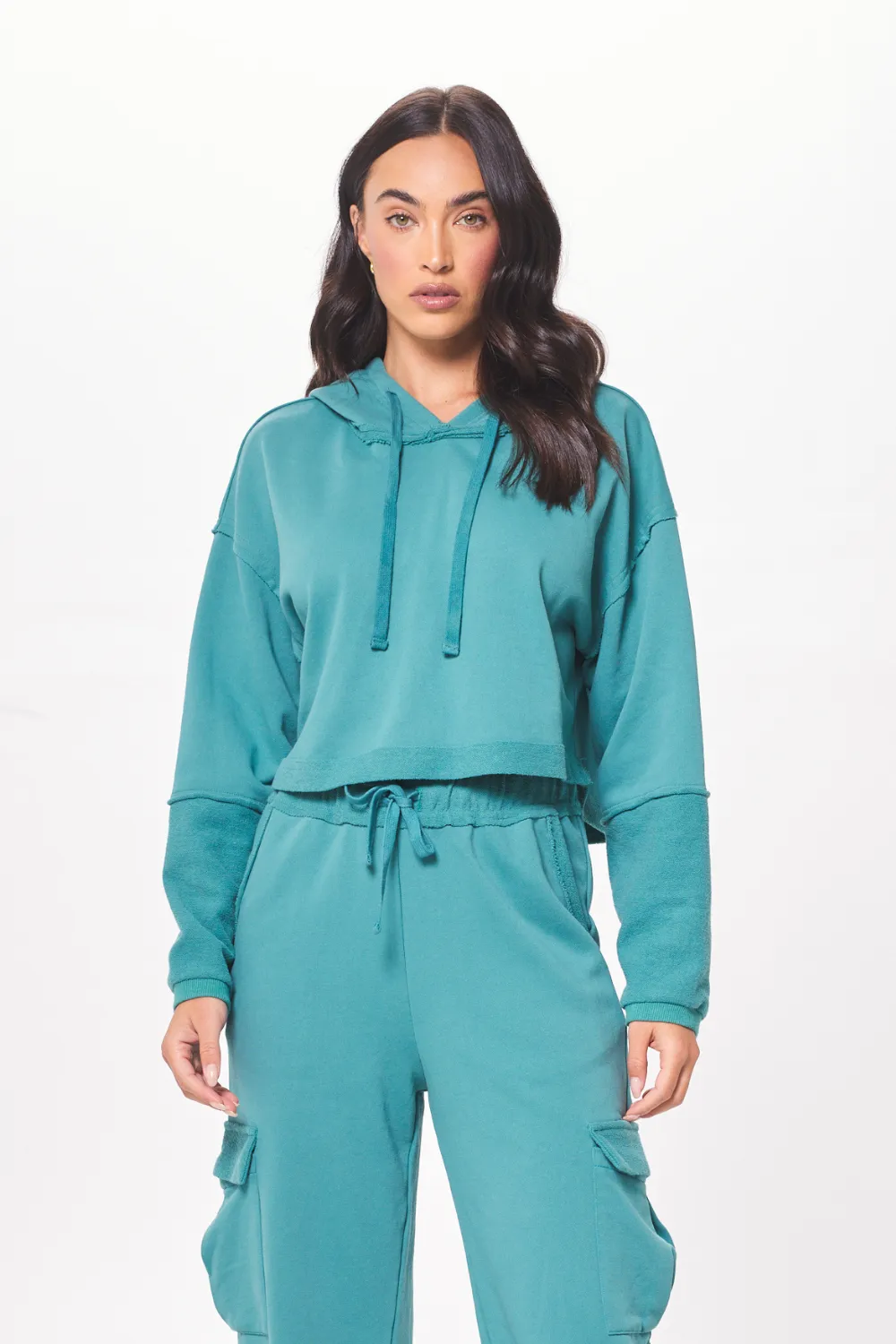 Teal Green Terry Cargo Fleece Hoodie sold by Vintage Havana