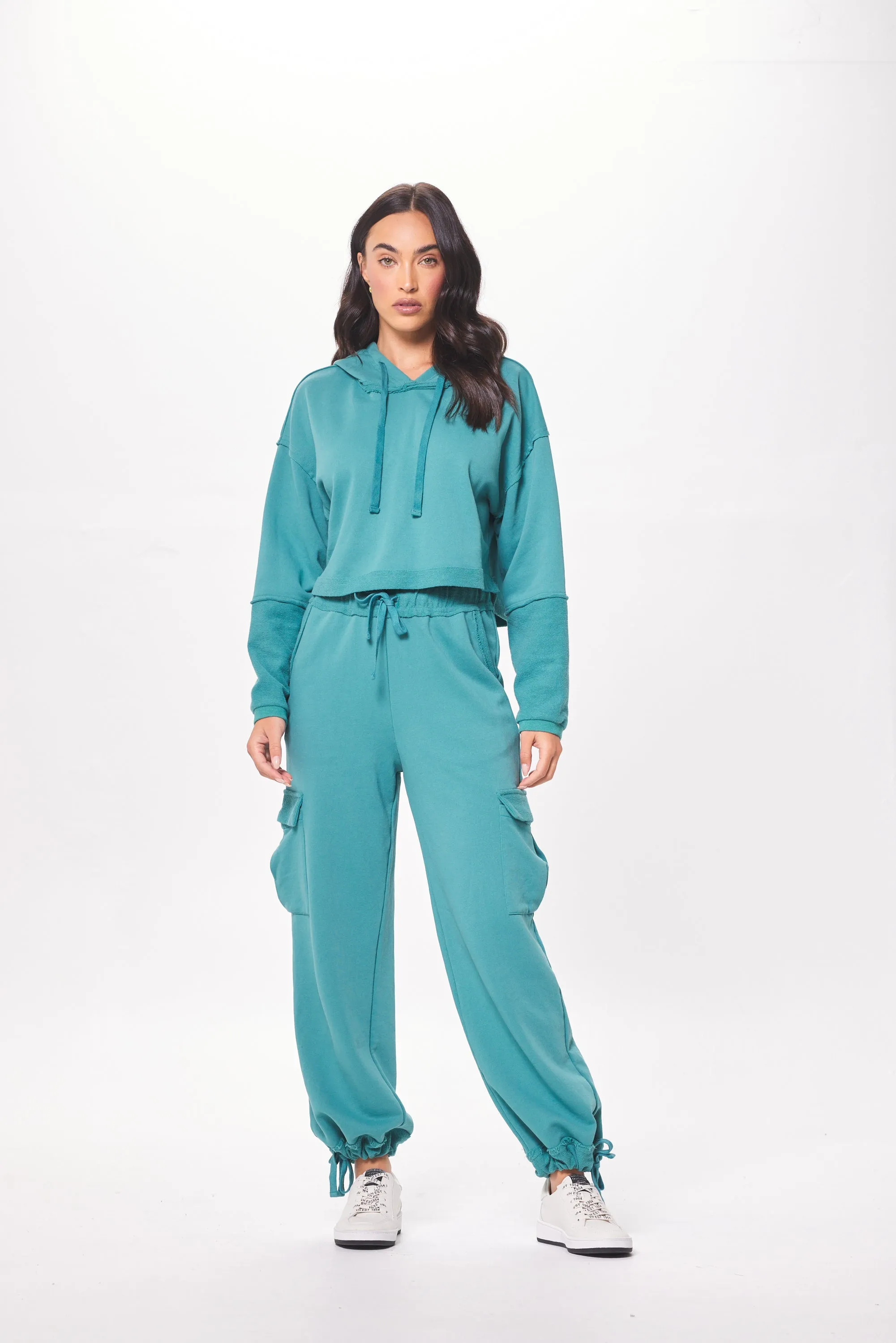 Teal Green Terry Cargo Fleece Hoodie sold by Vintage Havana product image thumbnail 3