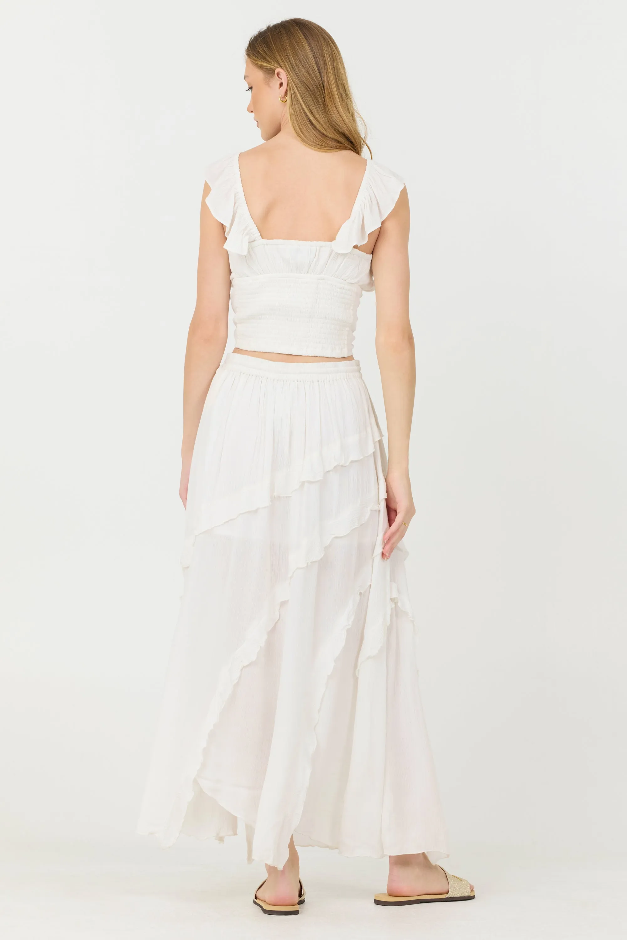Clean White Rayon Crinkle Ruffle Maxi Skirt sold by Vintage Havana product image thumbnail 4