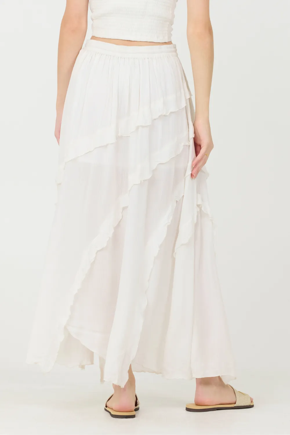 Clean White Rayon Crinkle Ruffle Maxi Skirt sold by Vintage Havana product image thumbnail 2