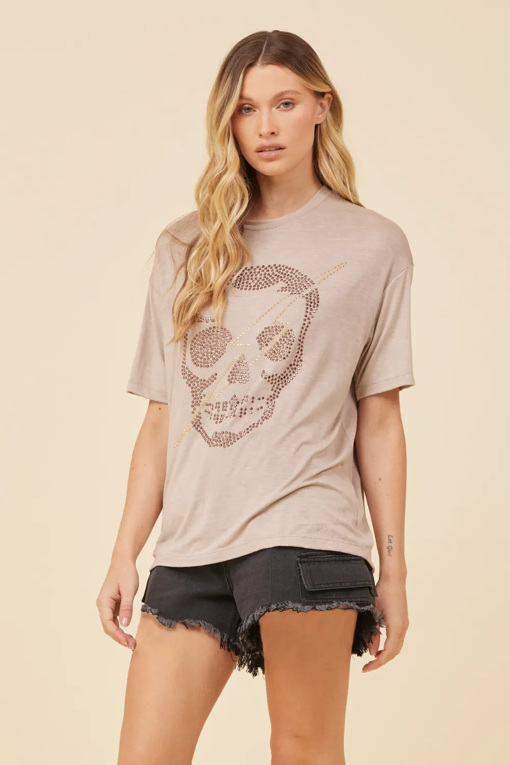 Mushroom w/ Brown & Gold Rhinestones Two Tone Skull Tee sold by Vintage Havana product image thumbnail 2