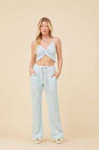 Soft Blue w/ Mixed Stripes Textured Flared Pants sold by Vintage Havana
