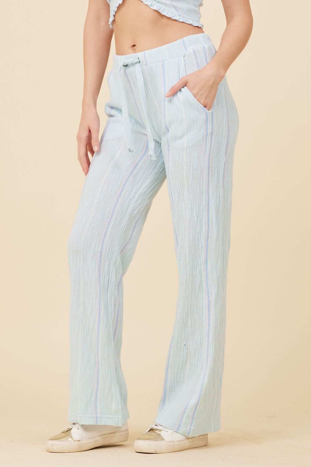 Soft Blue w/ Mixed Stripes Textured Flared Pants sold by Vintage Havana product image thumbnail 2