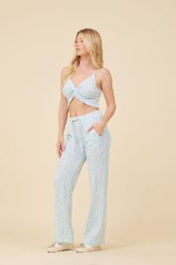 Soft Blue w/ Mixed Stripes Textured Flared Pants sold by Vintage Havana