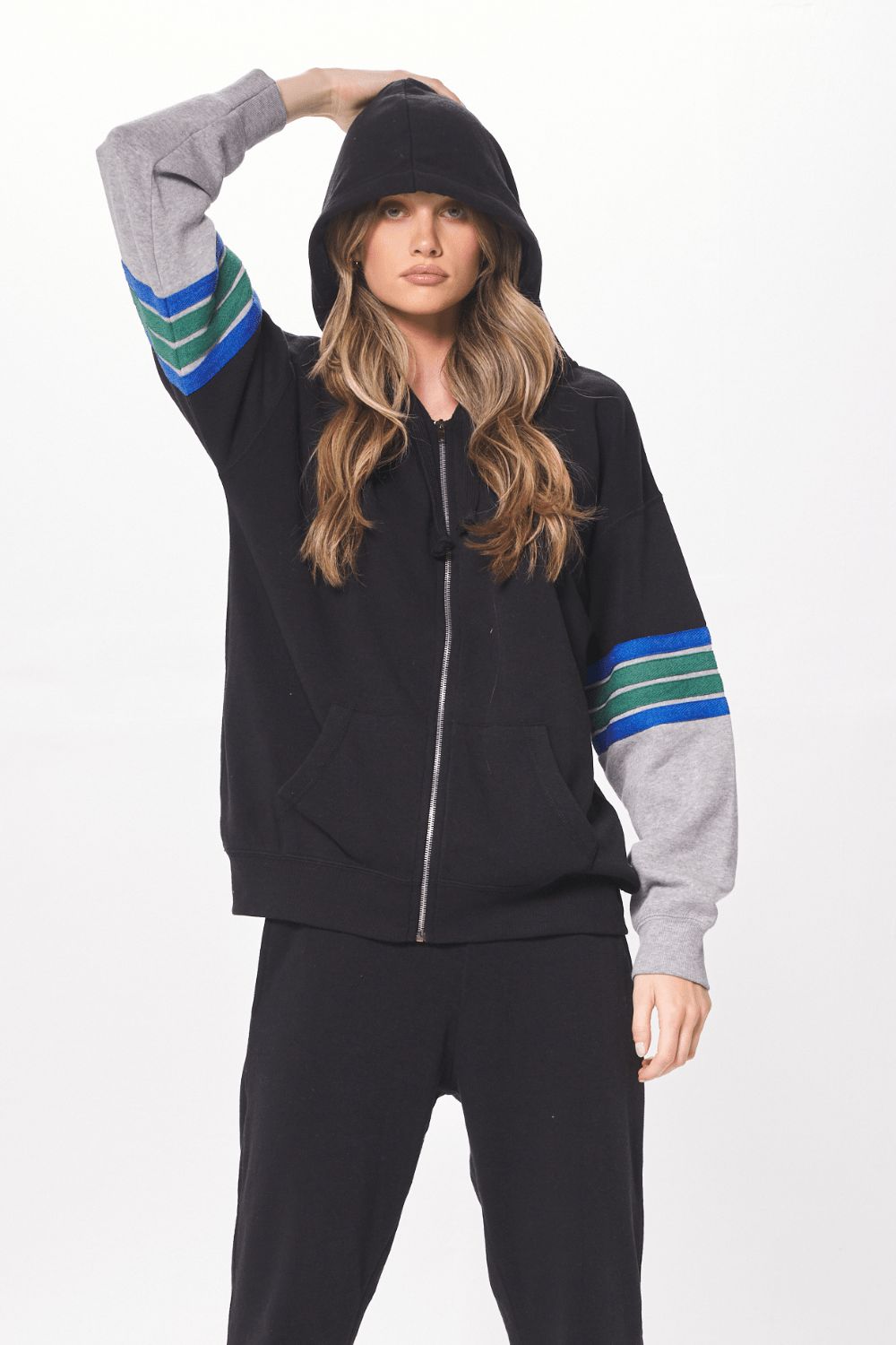 Black & Grey Fleece Zip Up Hoodie w/ Twill Tape sold by Vintage Havana