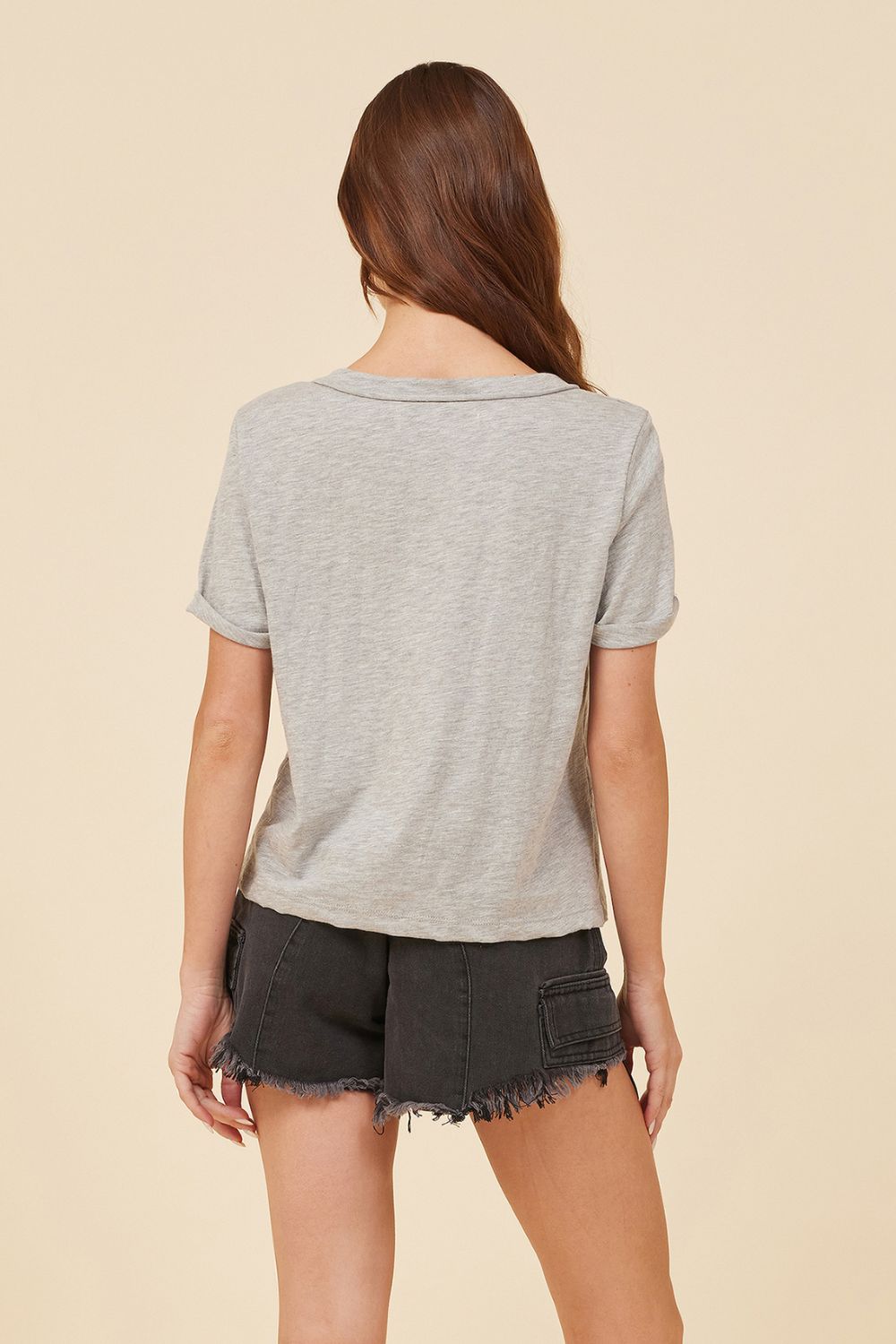 Heather Grey "Be Happy" Distressed Print Tee sold by Vintage Havana product image thumbnail 2