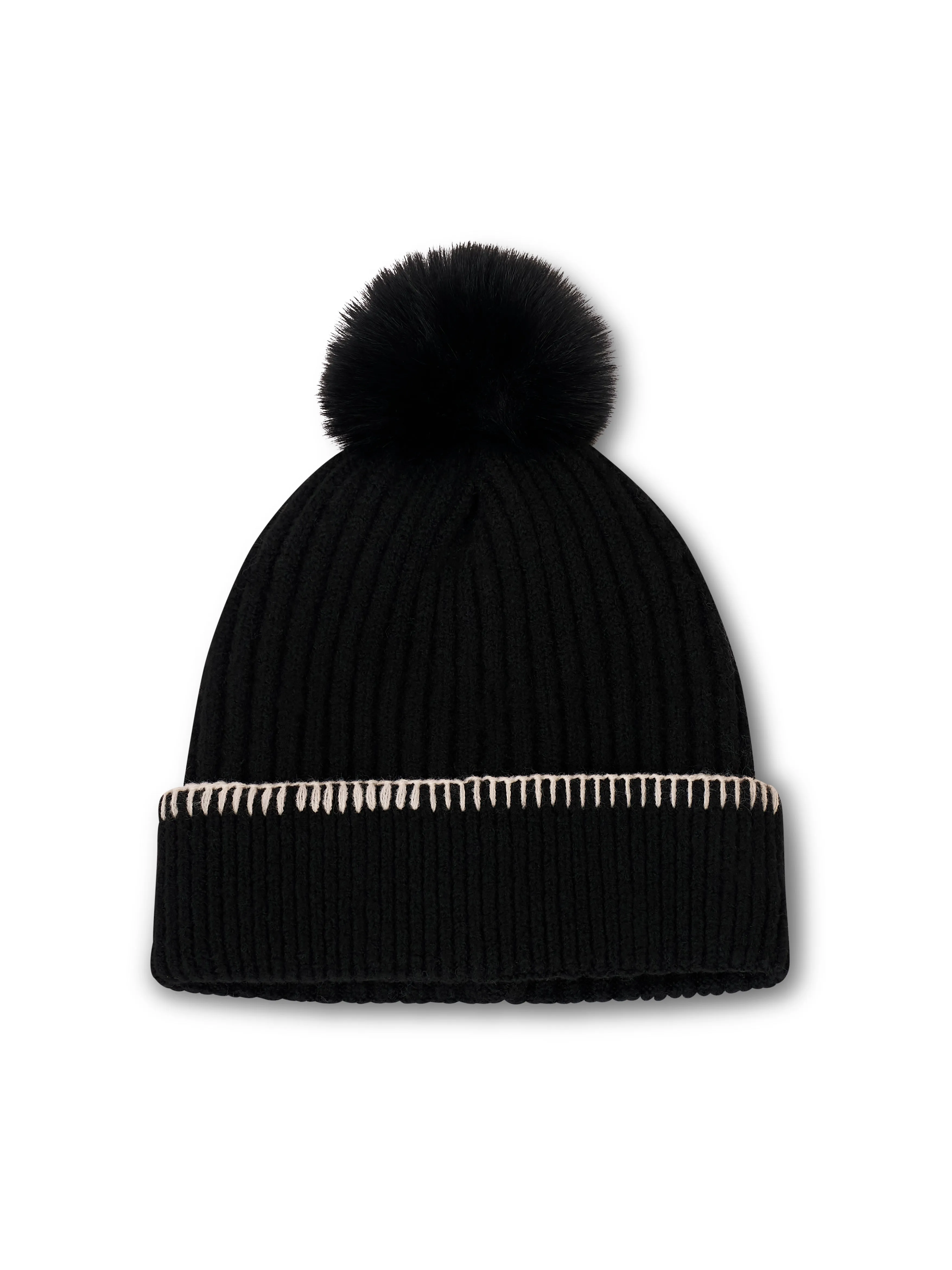 RIBBED POMPOM BEANIE - BLACK/IVORY sold by Vintage Havana product image thumbnail 4