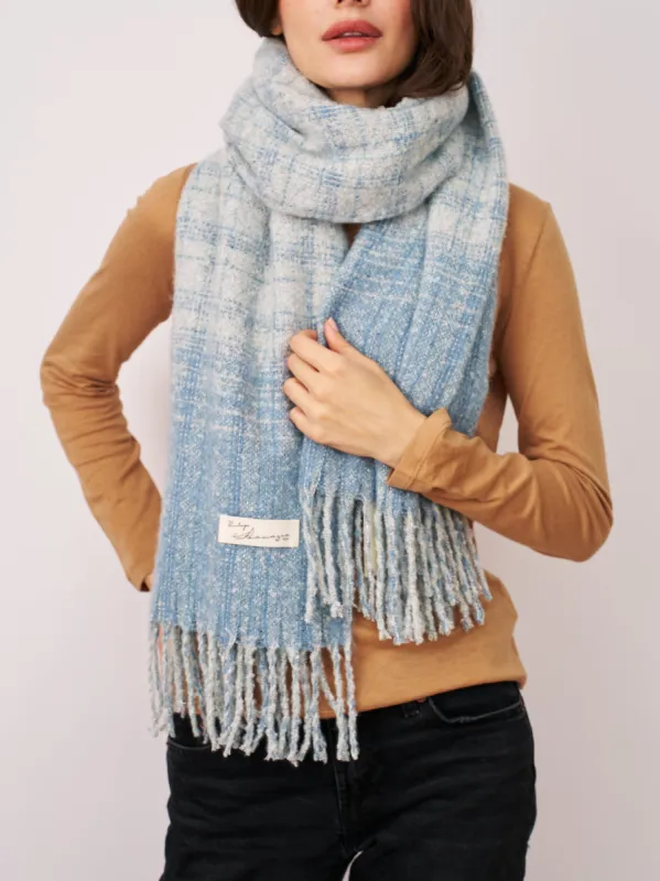 BOUCLE CHECK TASSEL SCARF - BLUE sold by Vintage Havana
