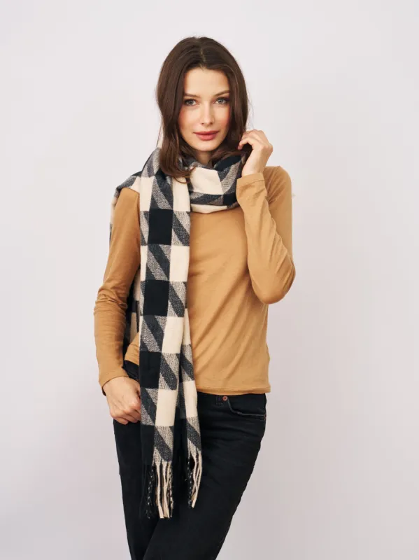 HOUNDSTOOTH TASSEL SCARF - BLACK sold by Vintage Havana