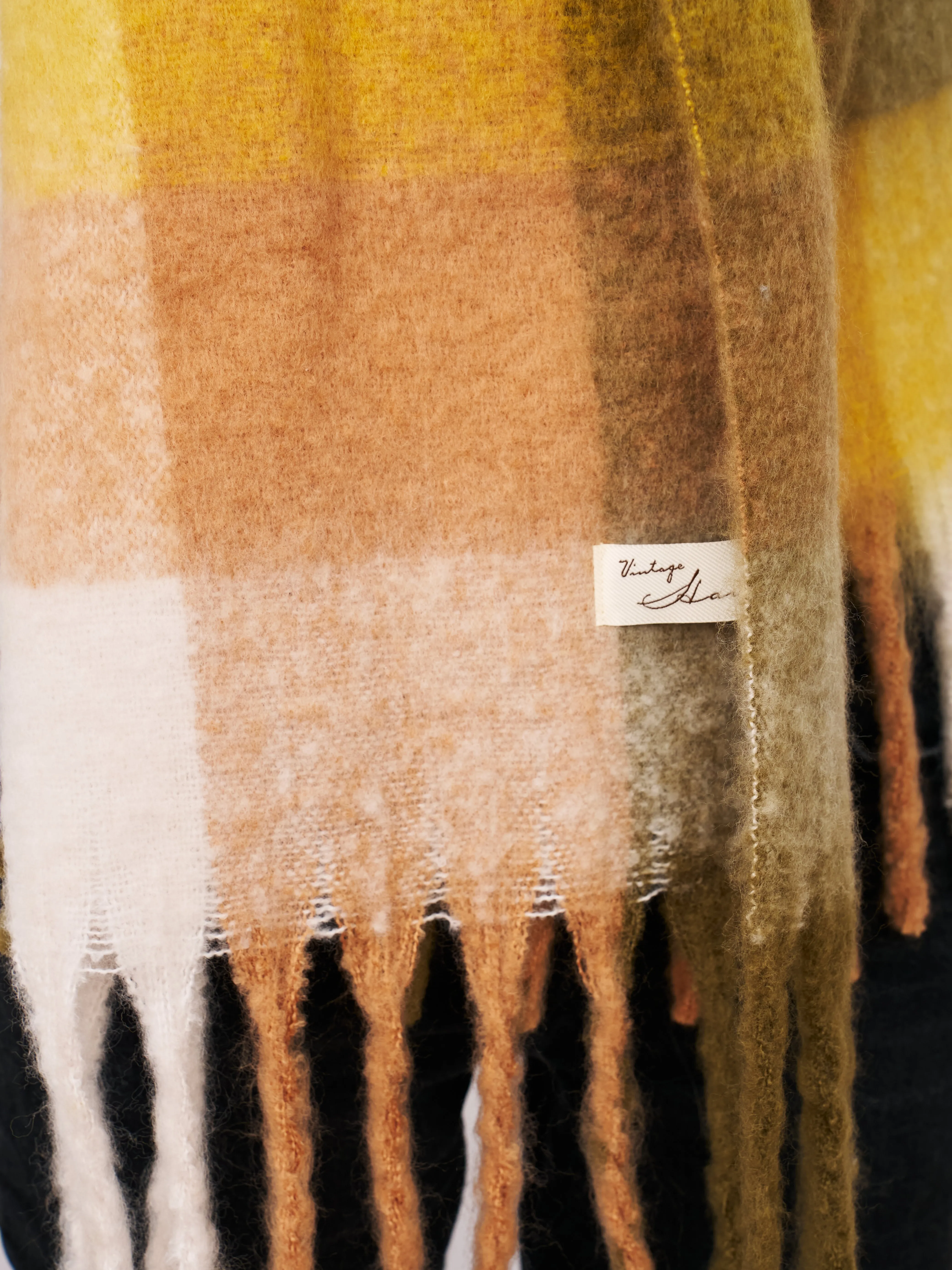 CHECK BRUSH TASSEL SCARF - YELLOW sold by Vintage Havana product image thumbnail 3