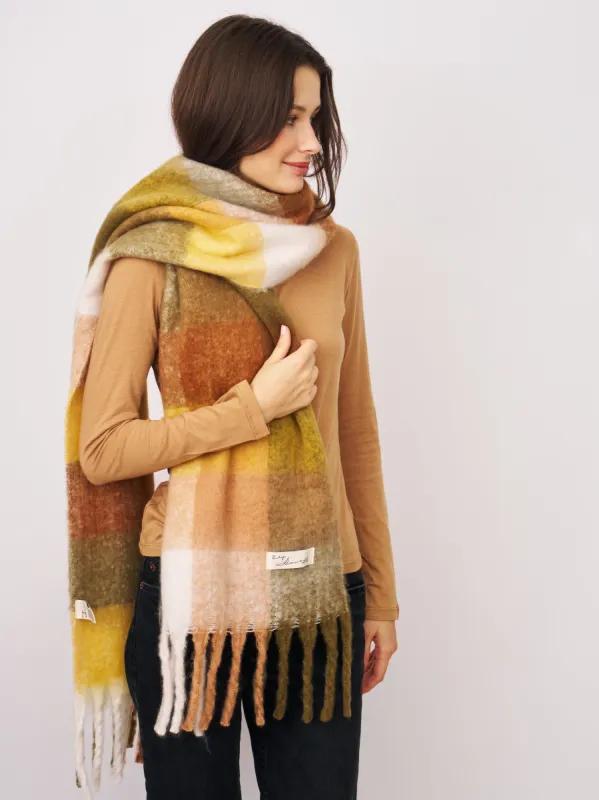 CHECK BRUSH TASSEL SCARF - YELLOW sold by Vintage Havana
