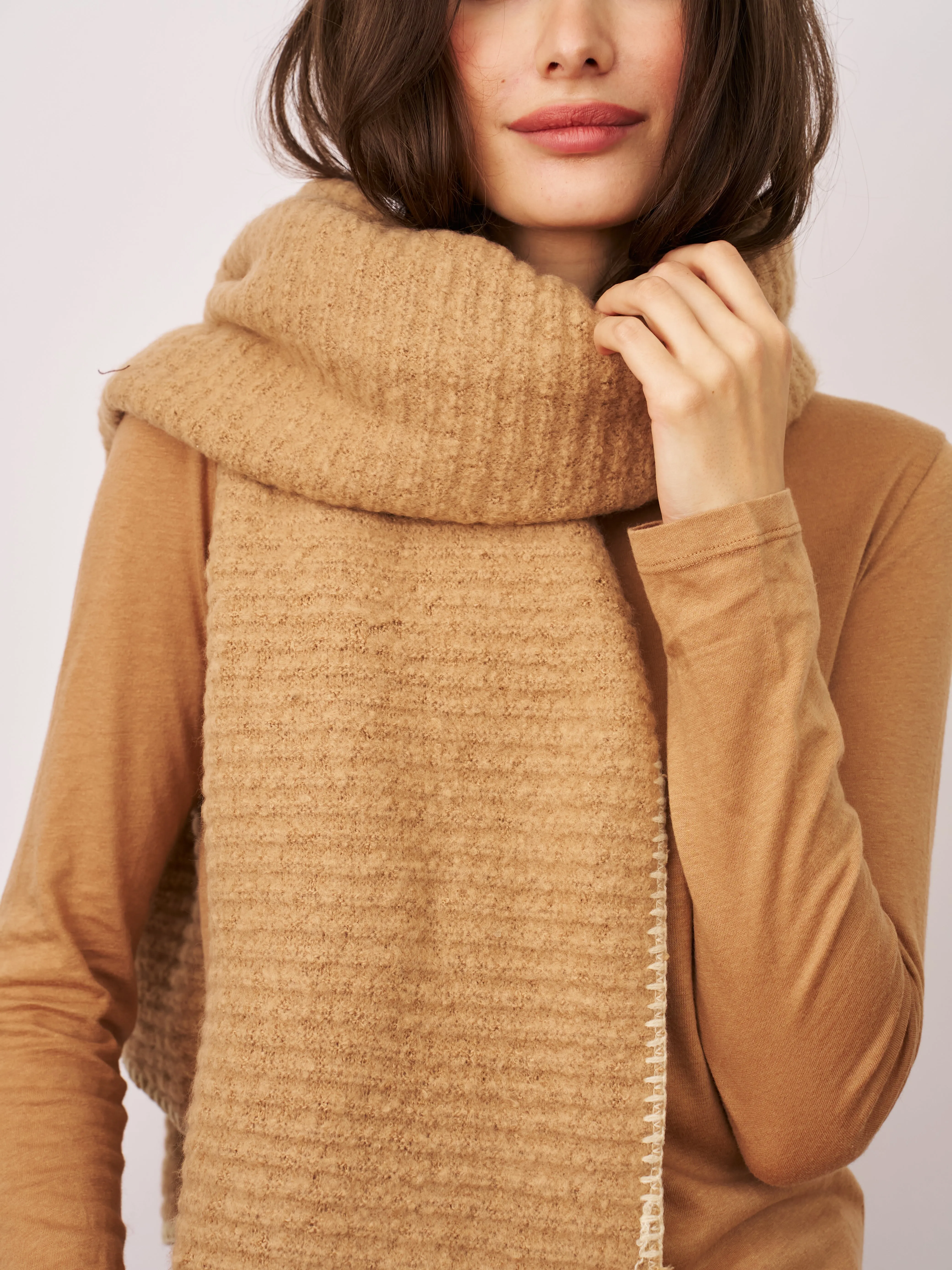 BLANKET STITCH KNIT SCARF - WHEAT/IVORY sold by Vintage Havana product image thumbnail 2