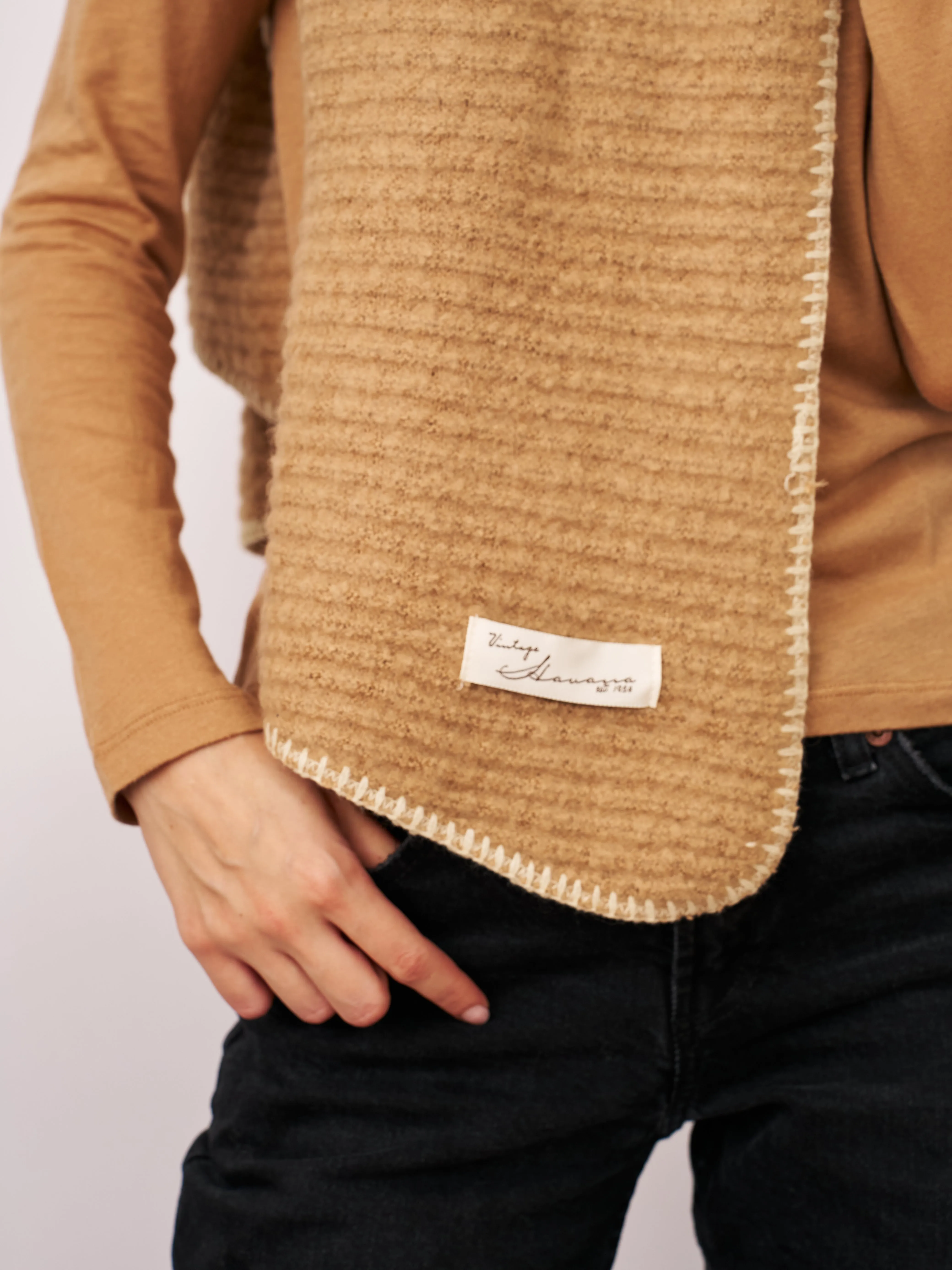 BLANKET STITCH KNIT SCARF - WHEAT/IVORY sold by Vintage Havana product image thumbnail 3